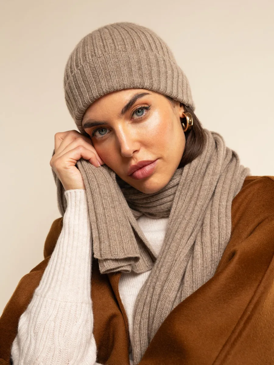 Milano (brown) - 100% cashmere ribbed beanie (unisex)