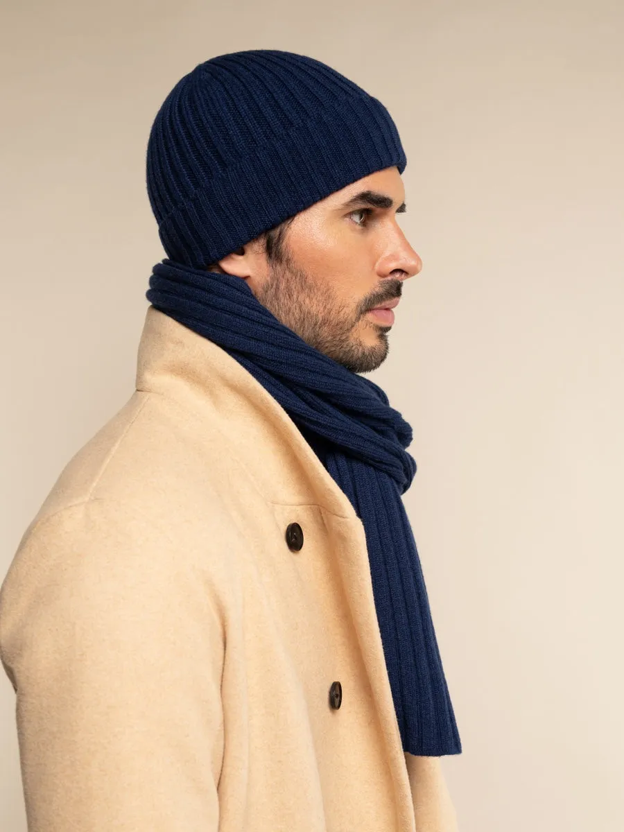 Milano (navy blue) - 100% cashmere ribbed beanie (unisex)