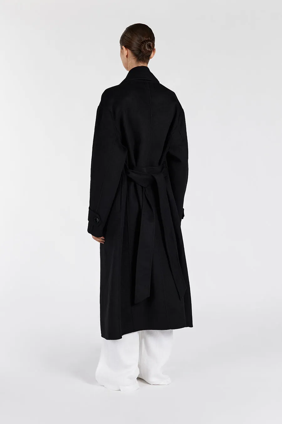 MILES BLACK WOOL WRAP COAT