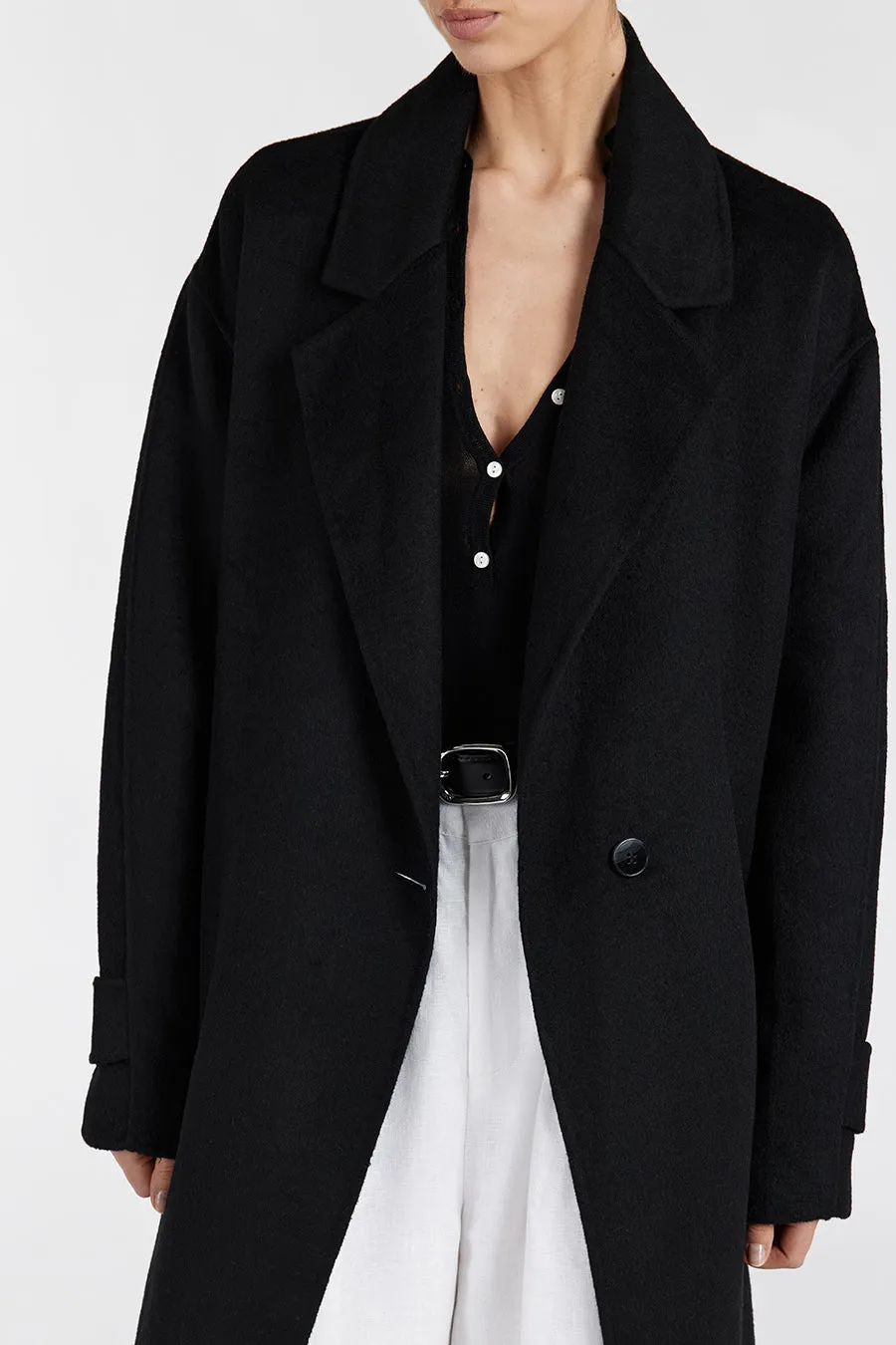 MILES BLACK WOOL WRAP COAT