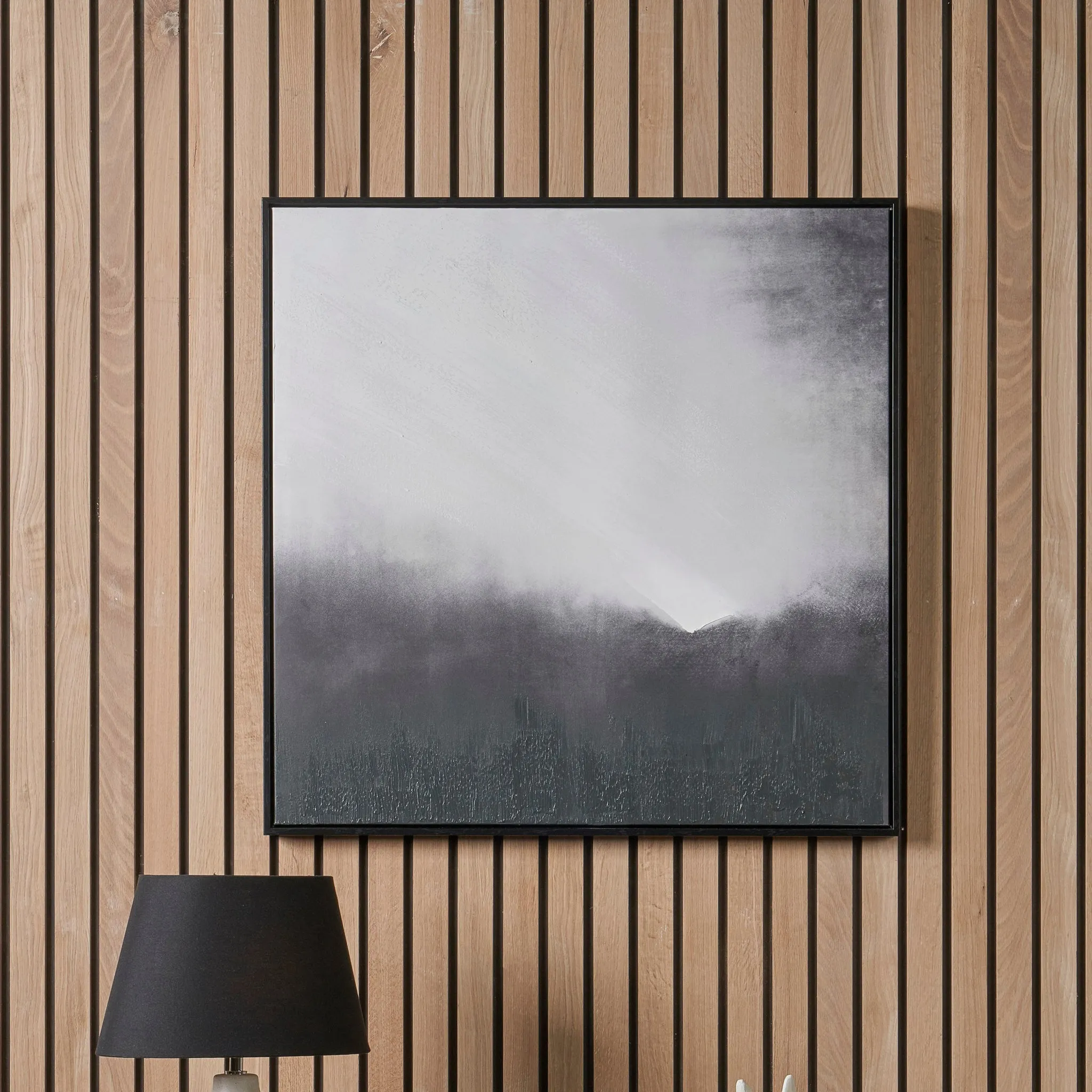 Monochrome Abstract Square Canvas with Black Frame