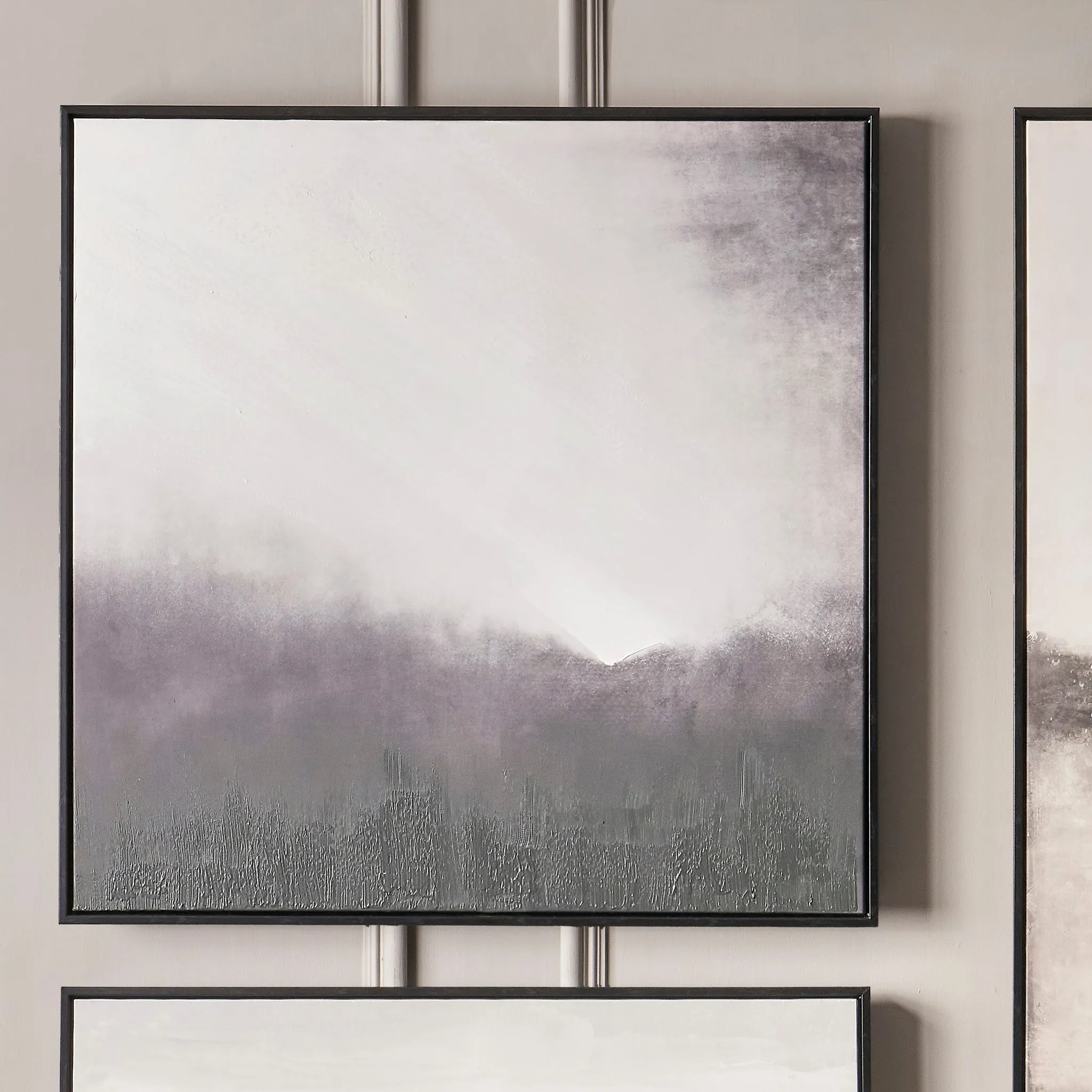 Monochrome Abstract Square Canvas with Black Frame