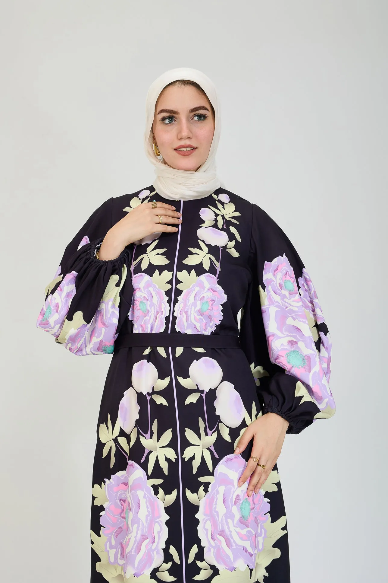 Namira Floral Elegance Modesty Dress in Durable Crepe