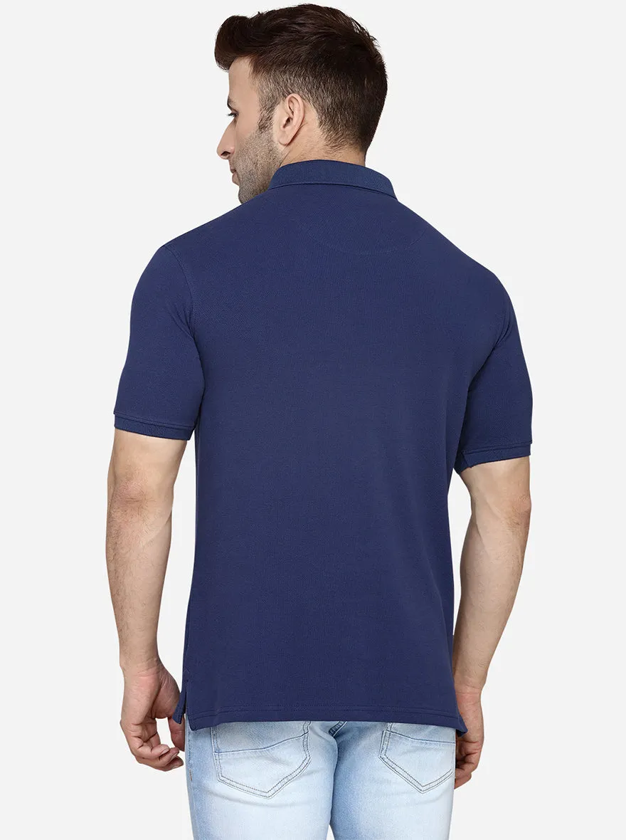 Navy Blue Solid Slim Fit Polo T-Shirt | JadeBlue