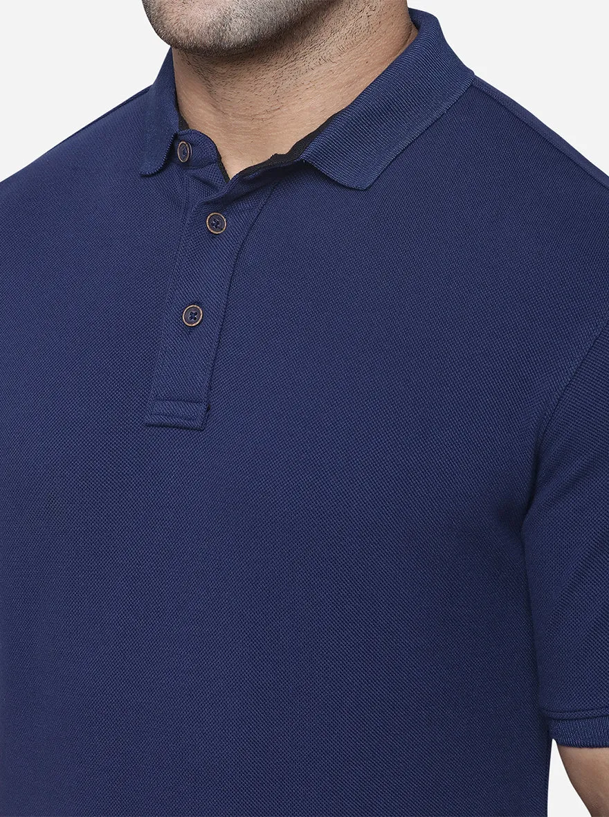 Navy Blue Solid Slim Fit Polo T-Shirt | JadeBlue