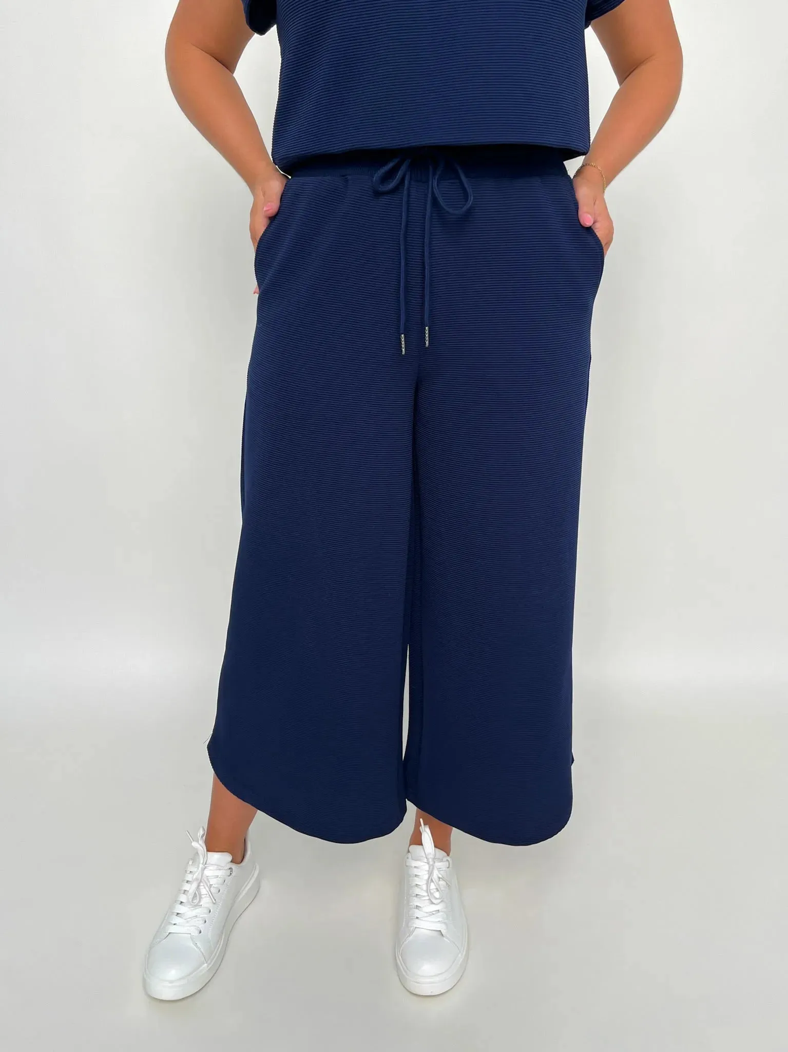 Navy High Waisted Wide Leg Pants