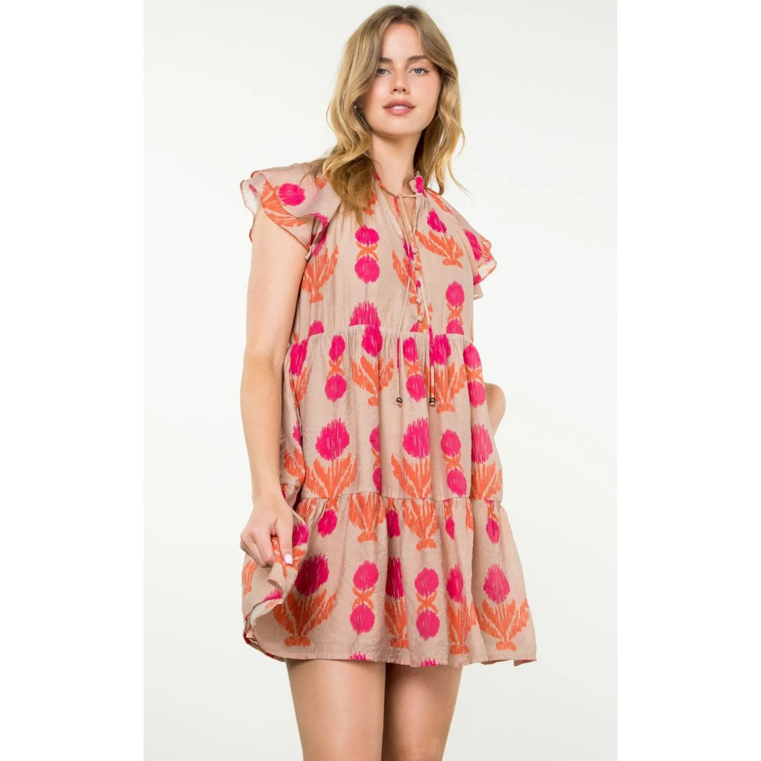 Nelly Rose Print Tiered THML Dress