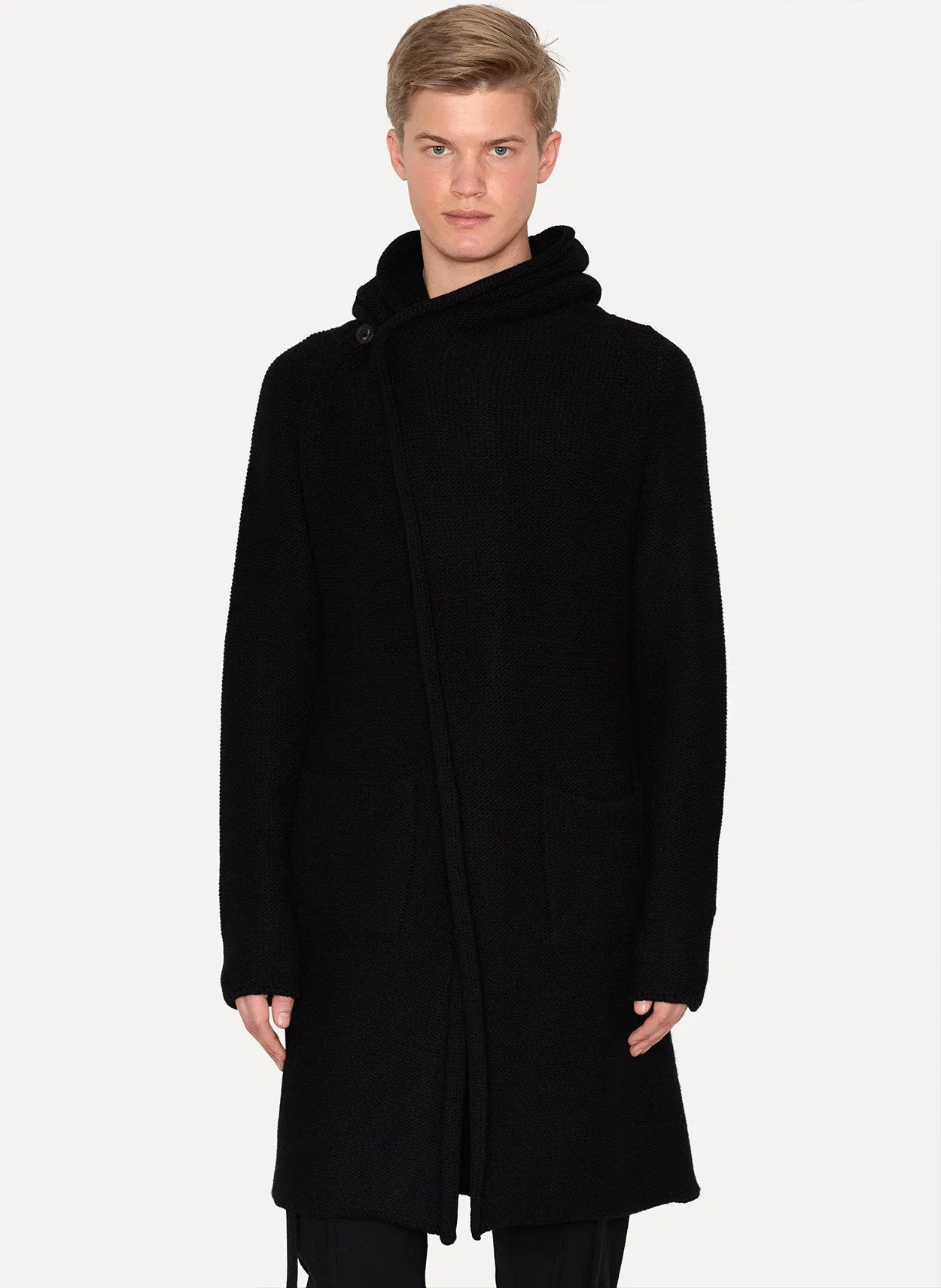 New Wool Hooded Long Knit Coat