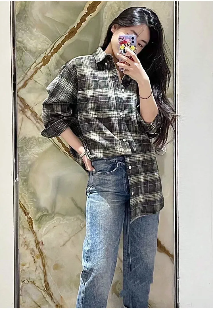 Nonothing |Women's wool blended oversized shirt in check print