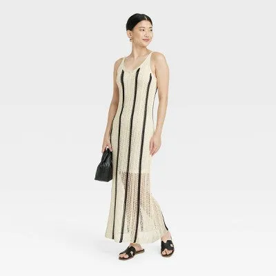 Open Box - Women's Open Work Maxi Sundress - A New Day Cream/Black Striped L