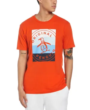 Original Penguin Men's Colorblocked Stamp Logo Graphic T-Shirt Orange Size Large