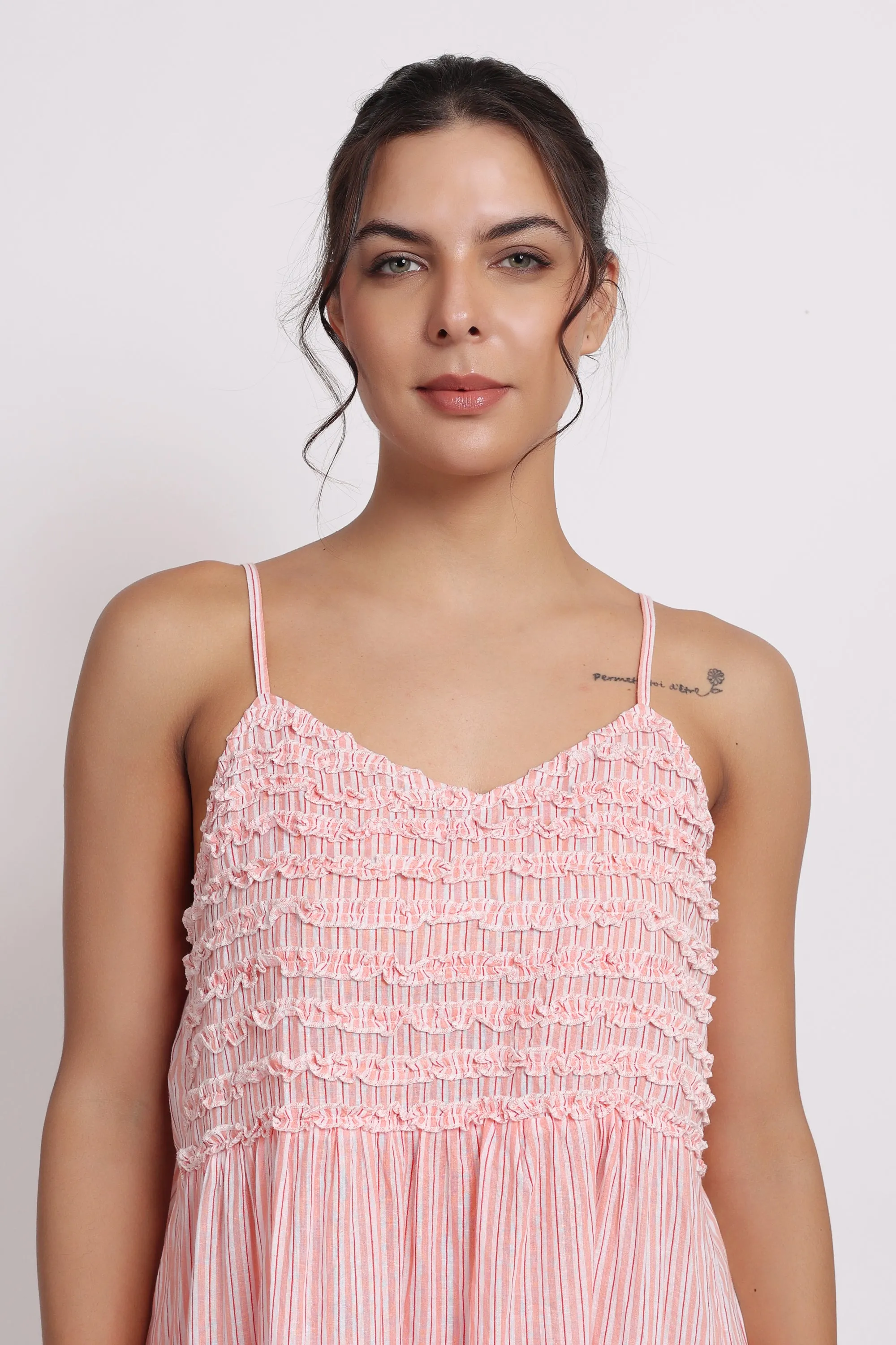 Passionflower Frilly Nightie Coral Stripe