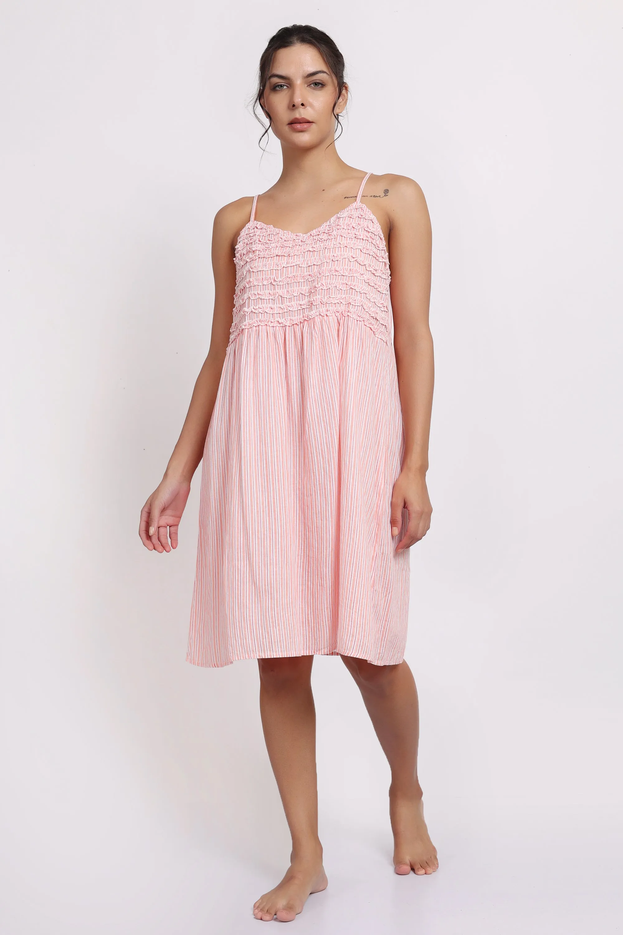 Passionflower Frilly Nightie Coral Stripe