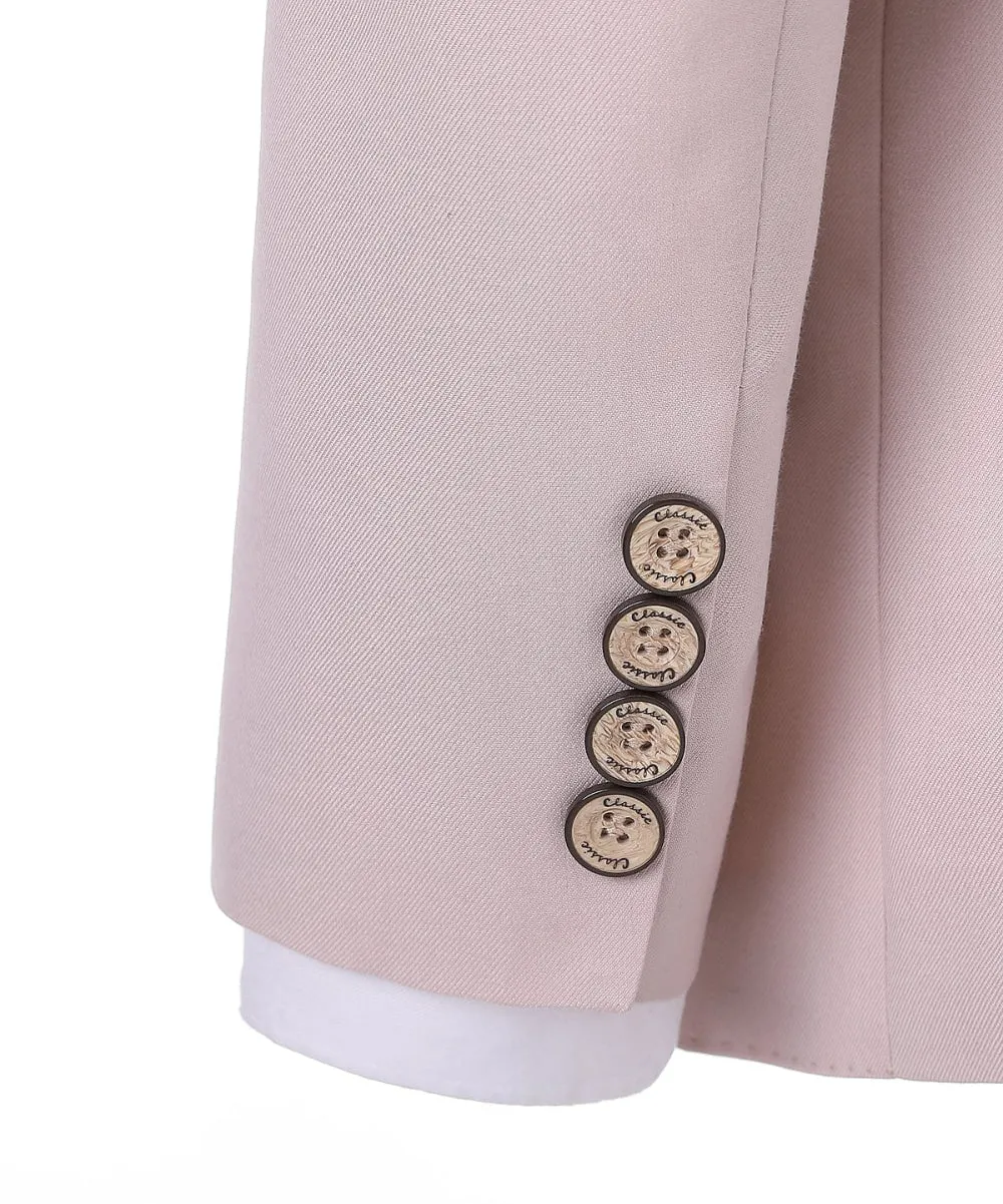 Pink Flat Peak Lapel 3 Pieces Mens Suit For Wedding (Blazer vest Pants)