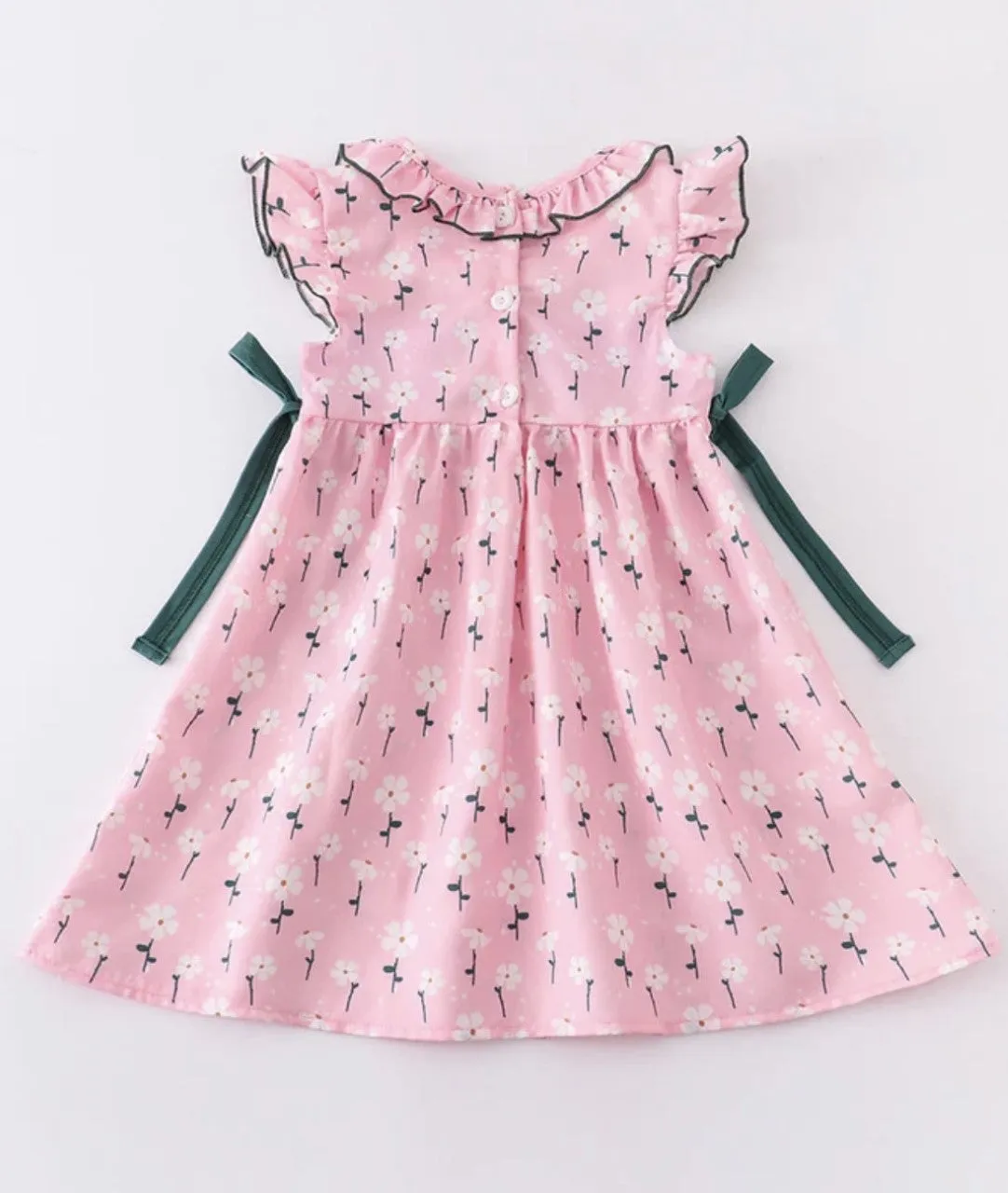 Charming Pink Floral Smocked Dress with Lamb Motif - Perfect for Spring and Summer