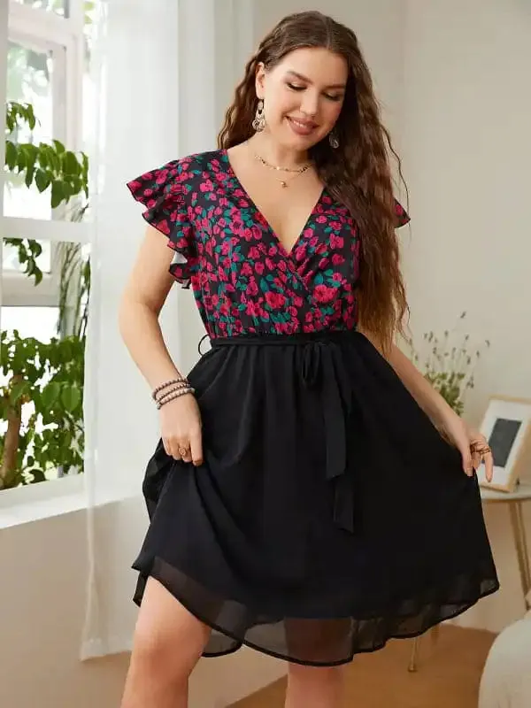 Plus Size Women’s Daily Casual Holiday Print V Neck Loose Dress