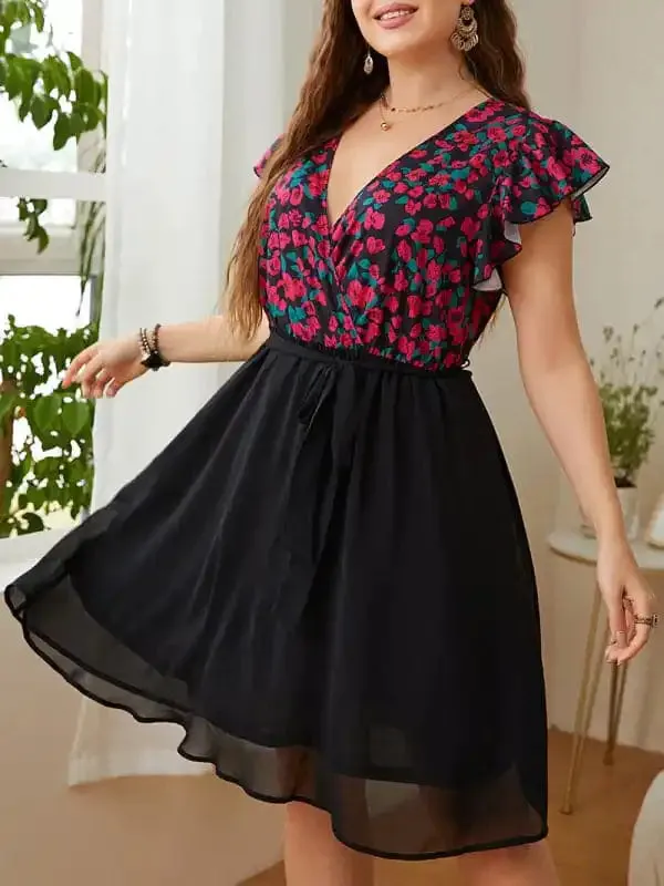 Plus Size Women’s Daily Casual Holiday Print V Neck Loose Dress