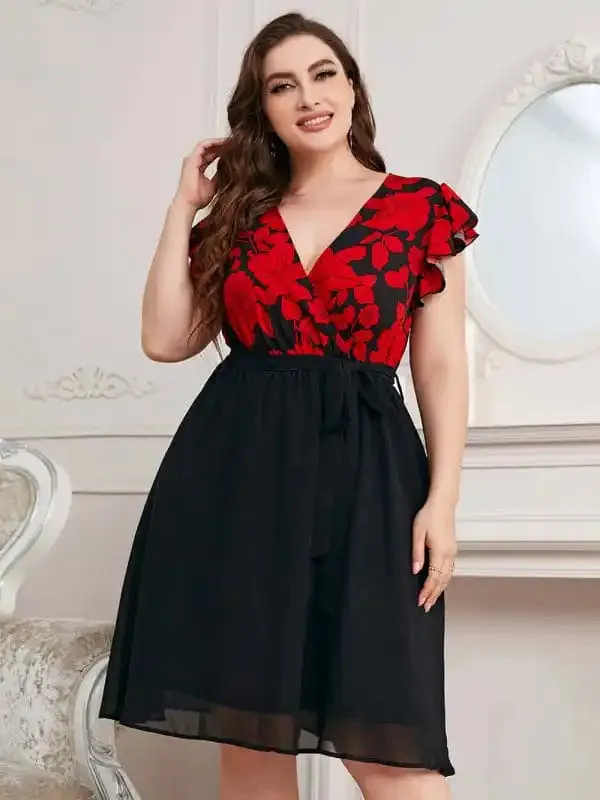 Plus Size Women’s Daily Casual Holiday Print V Neck Loose Dress