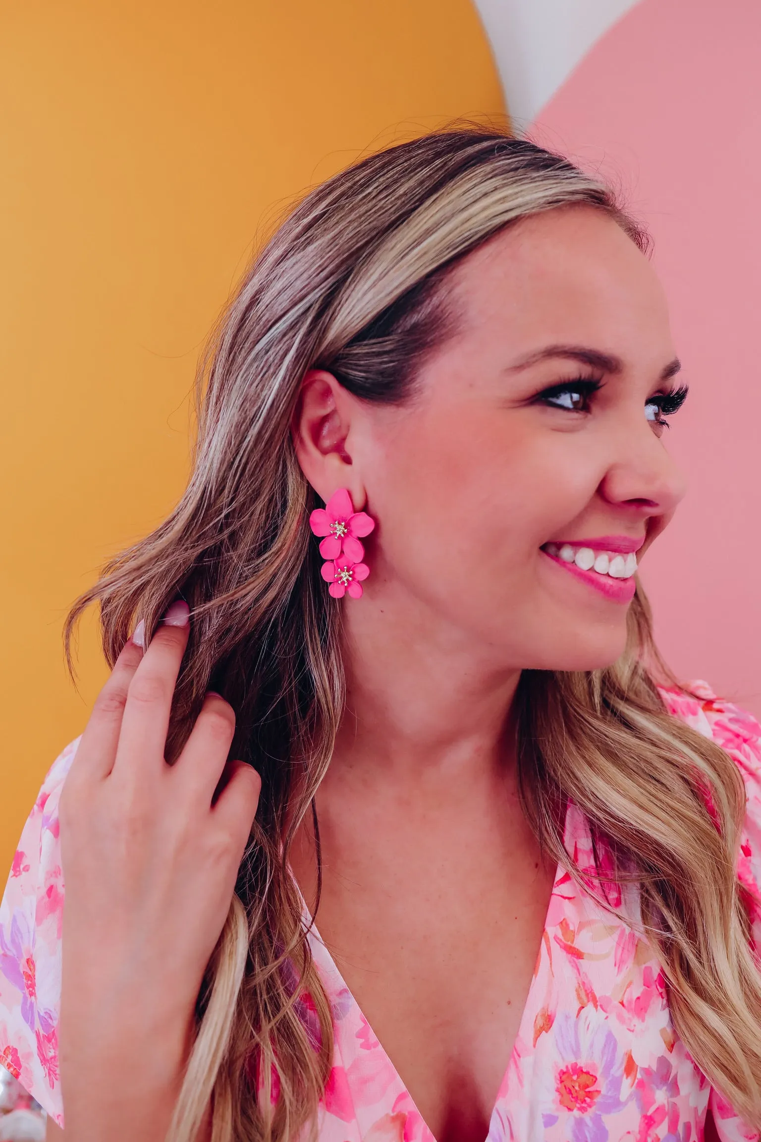 Poppy Pink Floral Drop Earrings