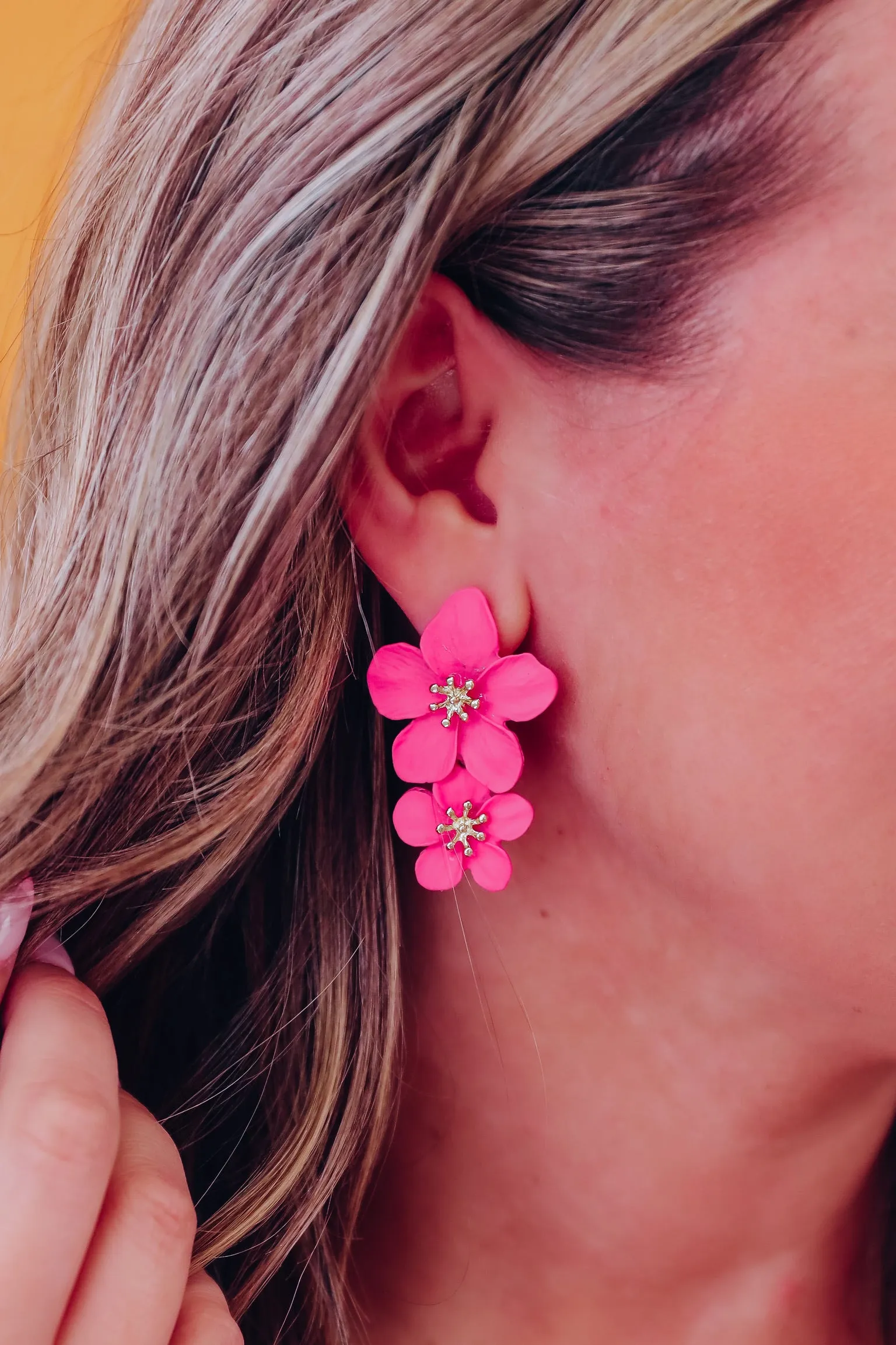 Poppy Pink Floral Drop Earrings