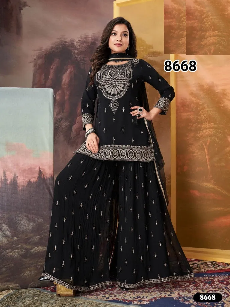 PRE STITCHED CHARCOAL SHARARA KURTA SET