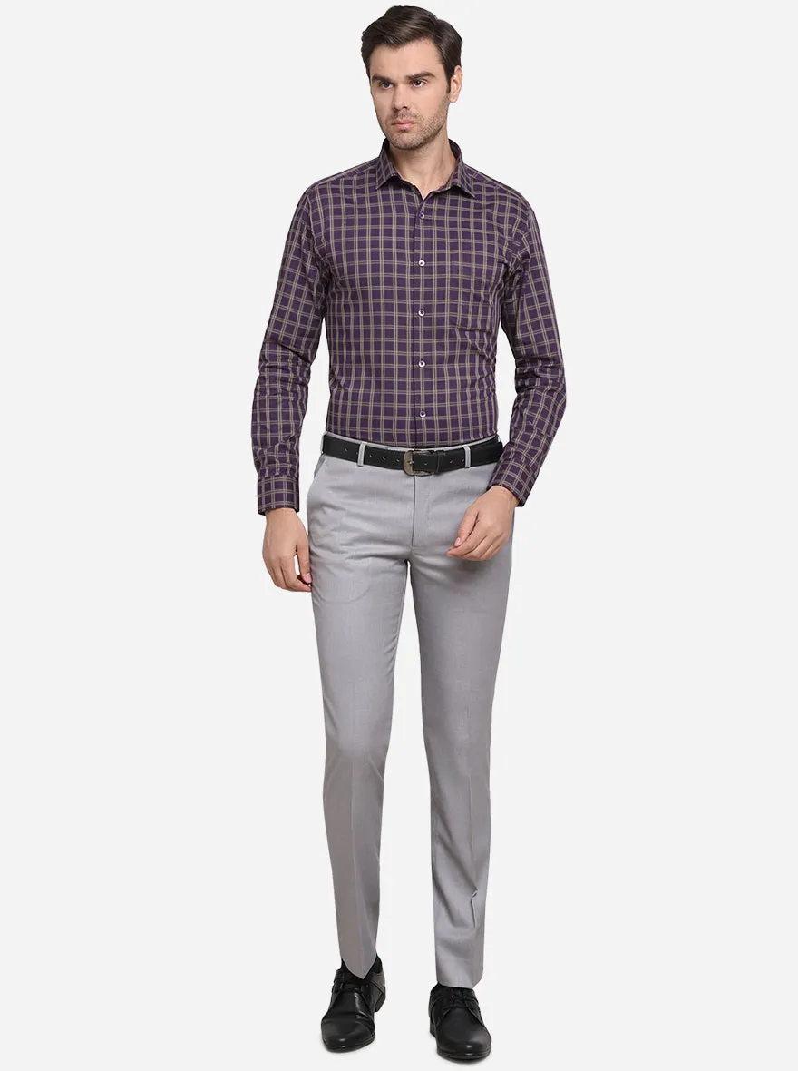 Purple & Cream Checked Slim Fit Formal Shirt | Metal