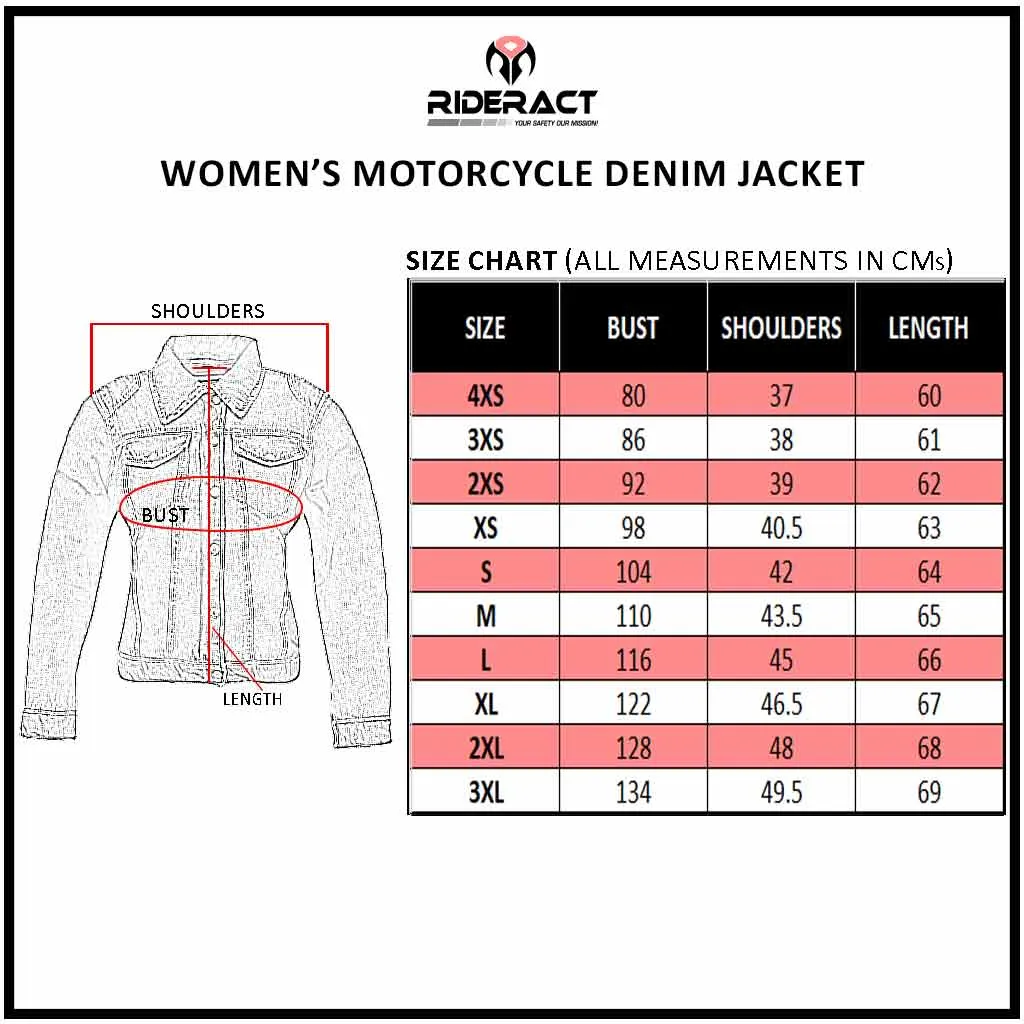 RIDERACT® Women's Motorcycle Riding Reinforced Denim Jacket Road Rush Black