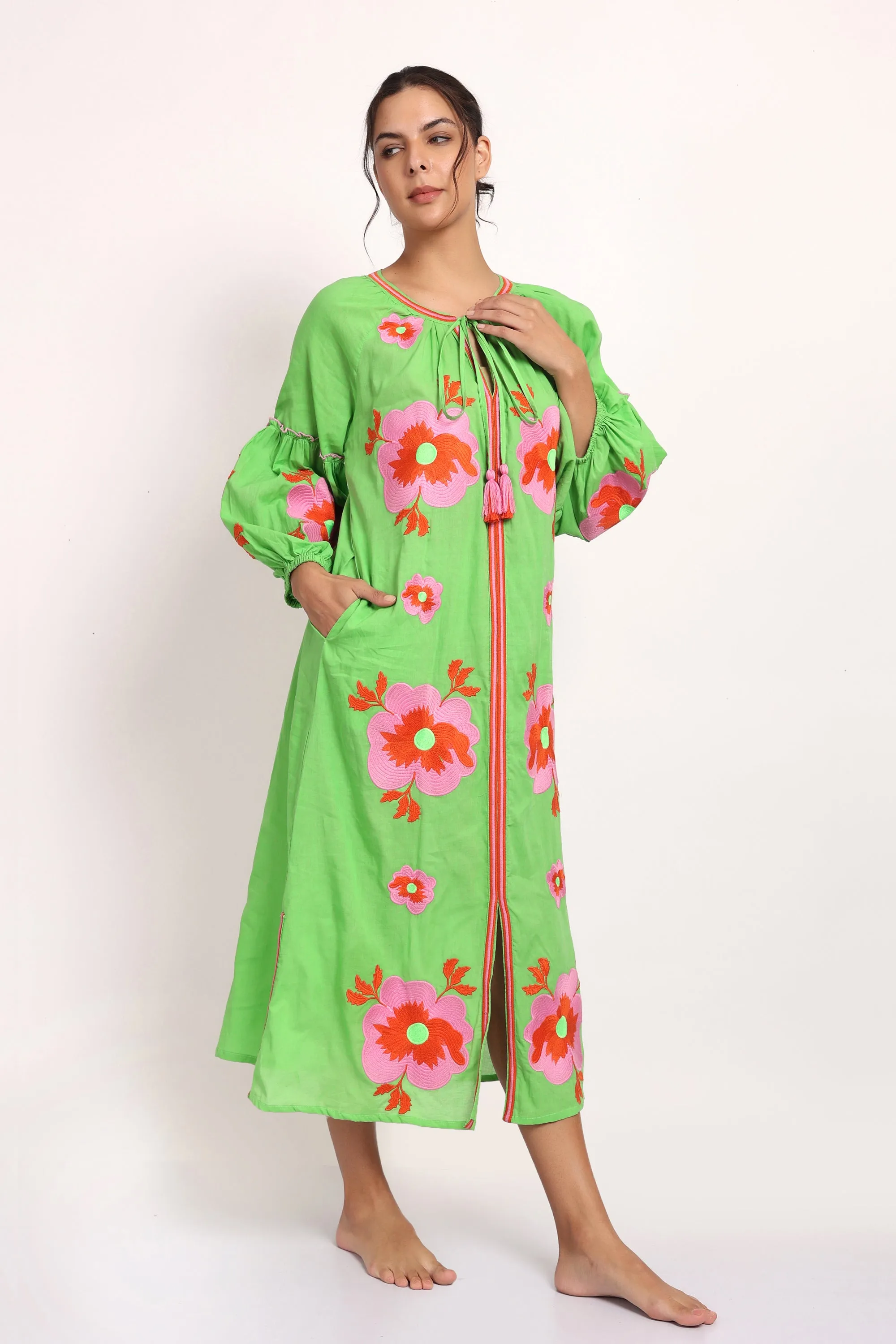 Romani Sun Dress Green Pink