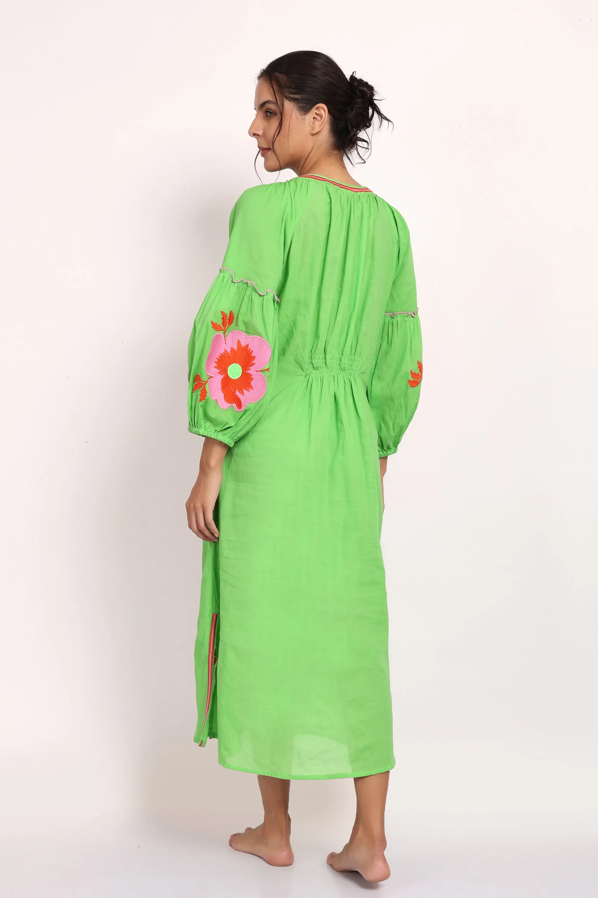 Romani Sun Dress Green Pink