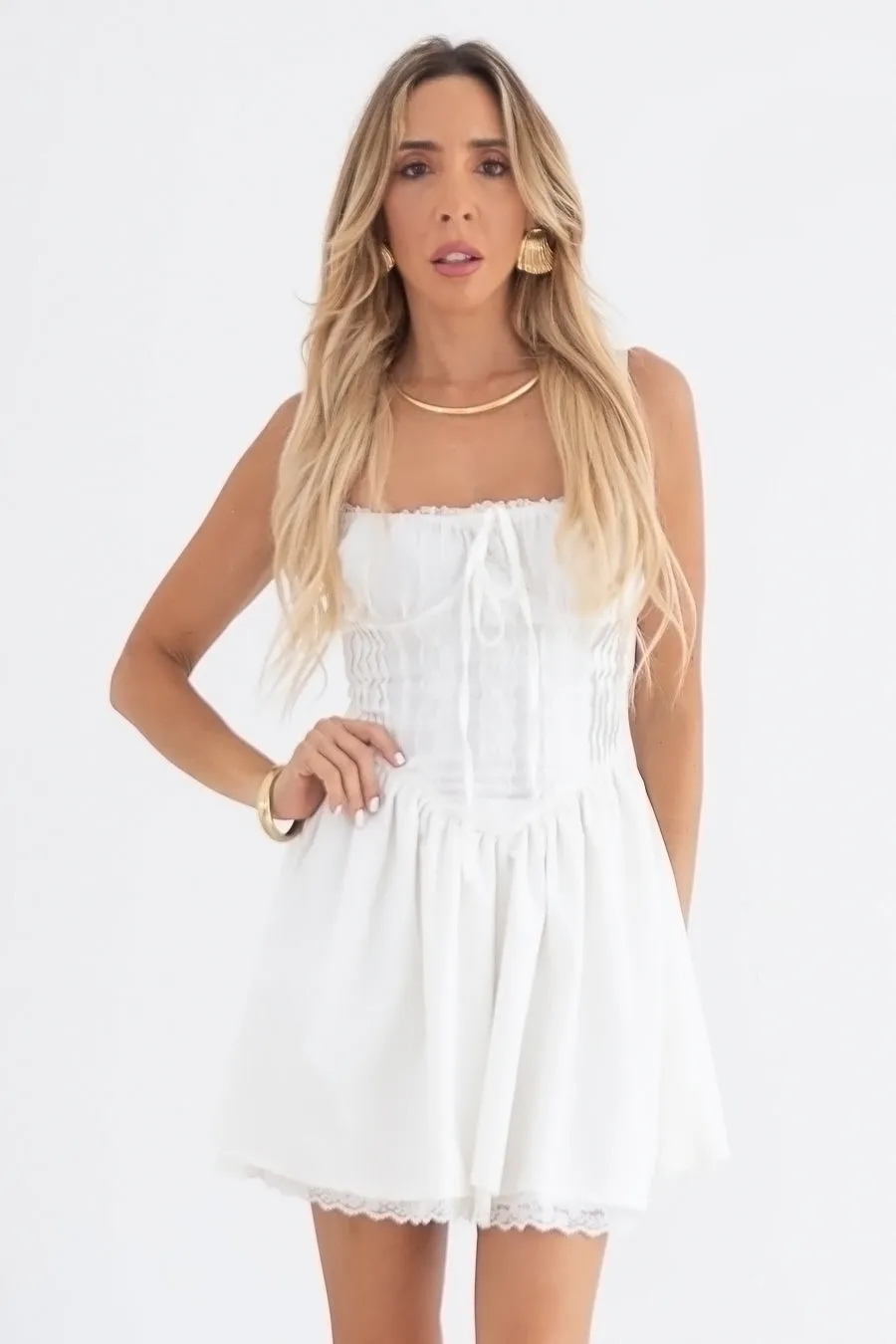 Romantic Lace Flare Mini Dress - White