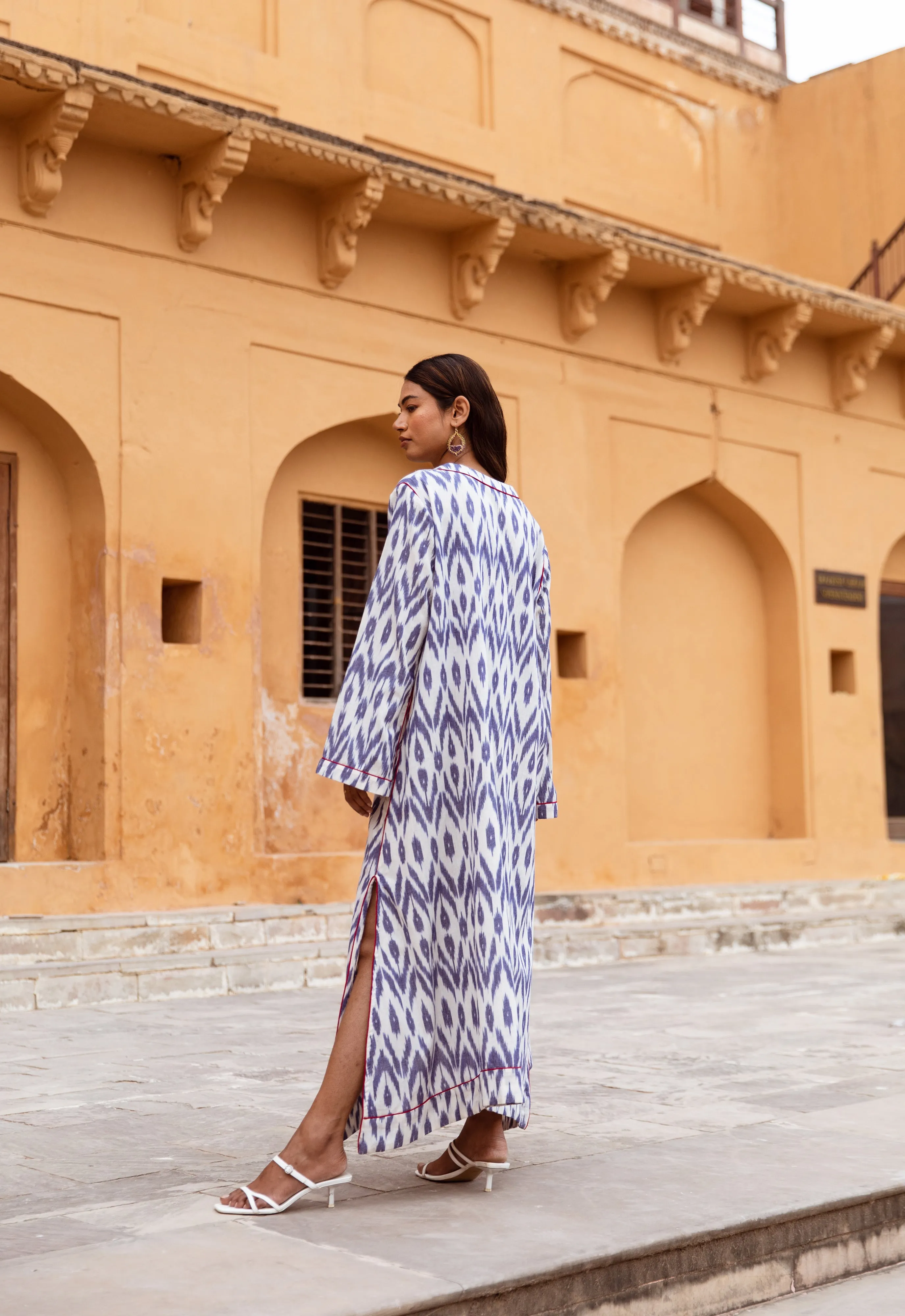 SALE The Alexa Handloom Dress -  Blue & White