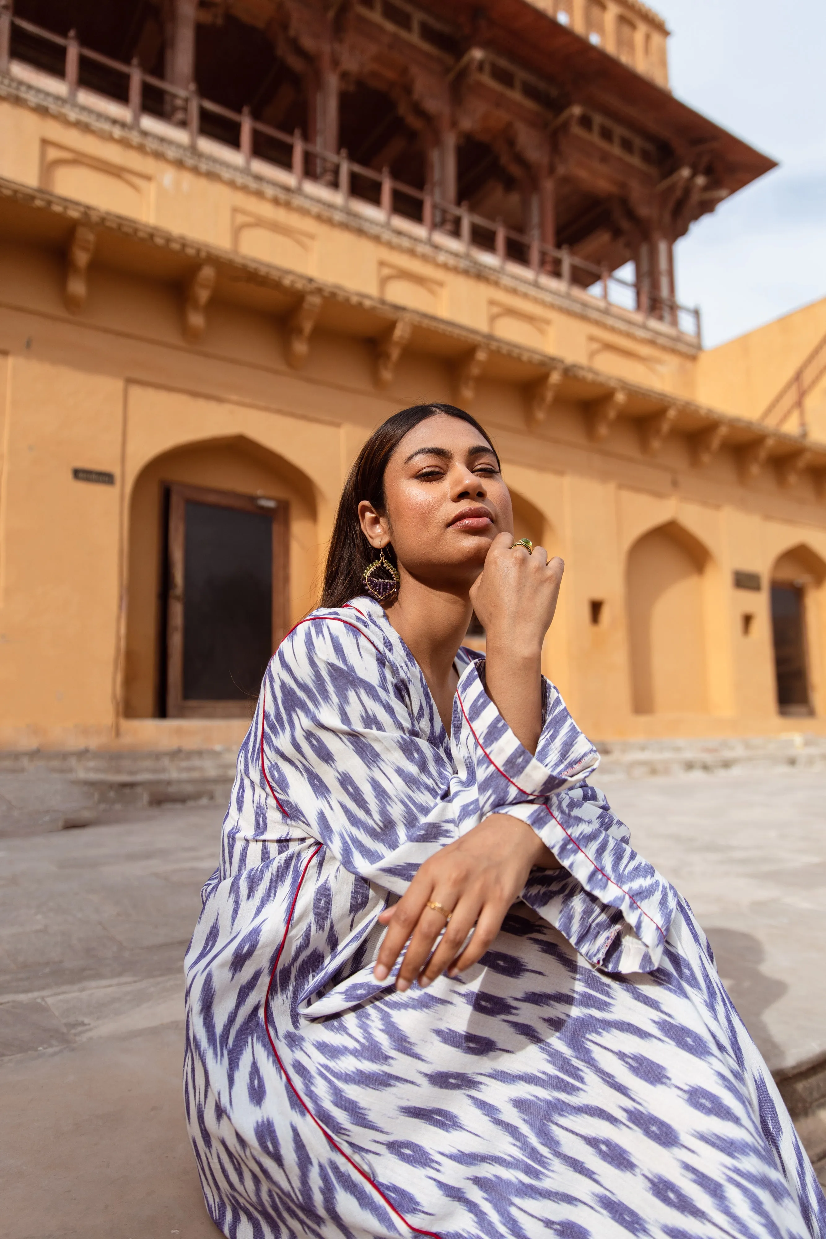 SALE The Alexa Handloom Dress -  Blue & White