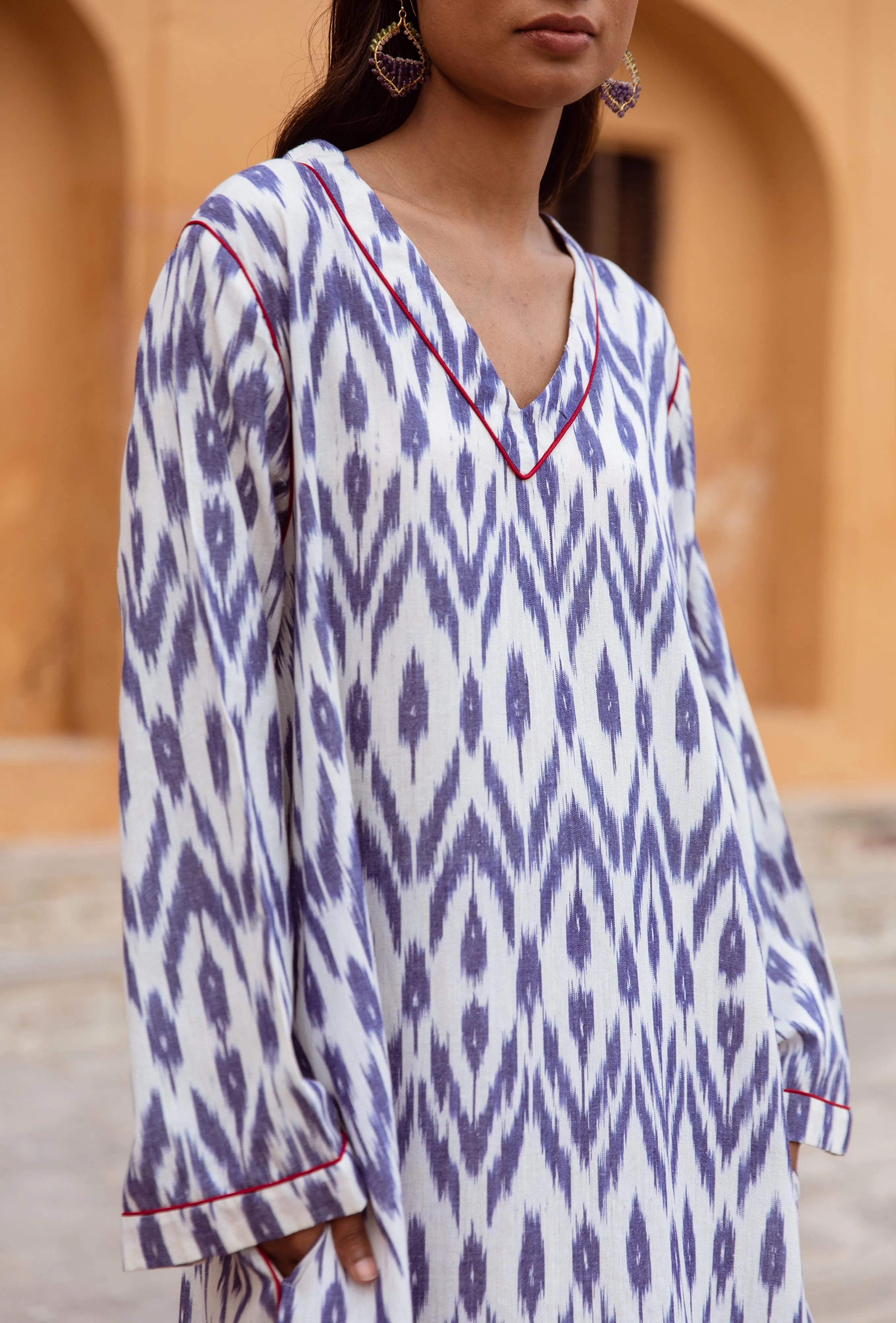 SALE The Alexa Handloom Dress -  Blue & White