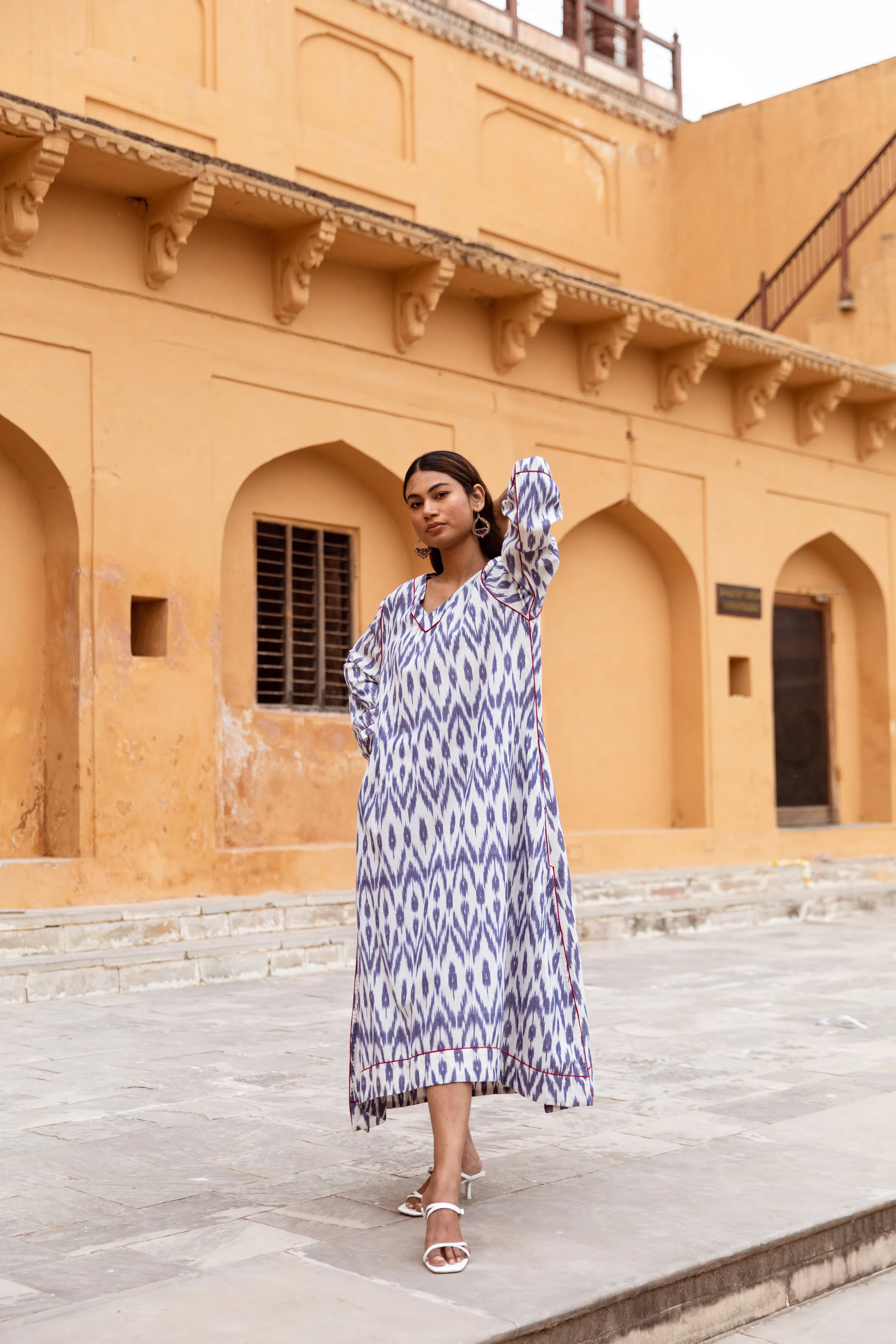 SALE The Alexa Handloom Dress -  Blue & White