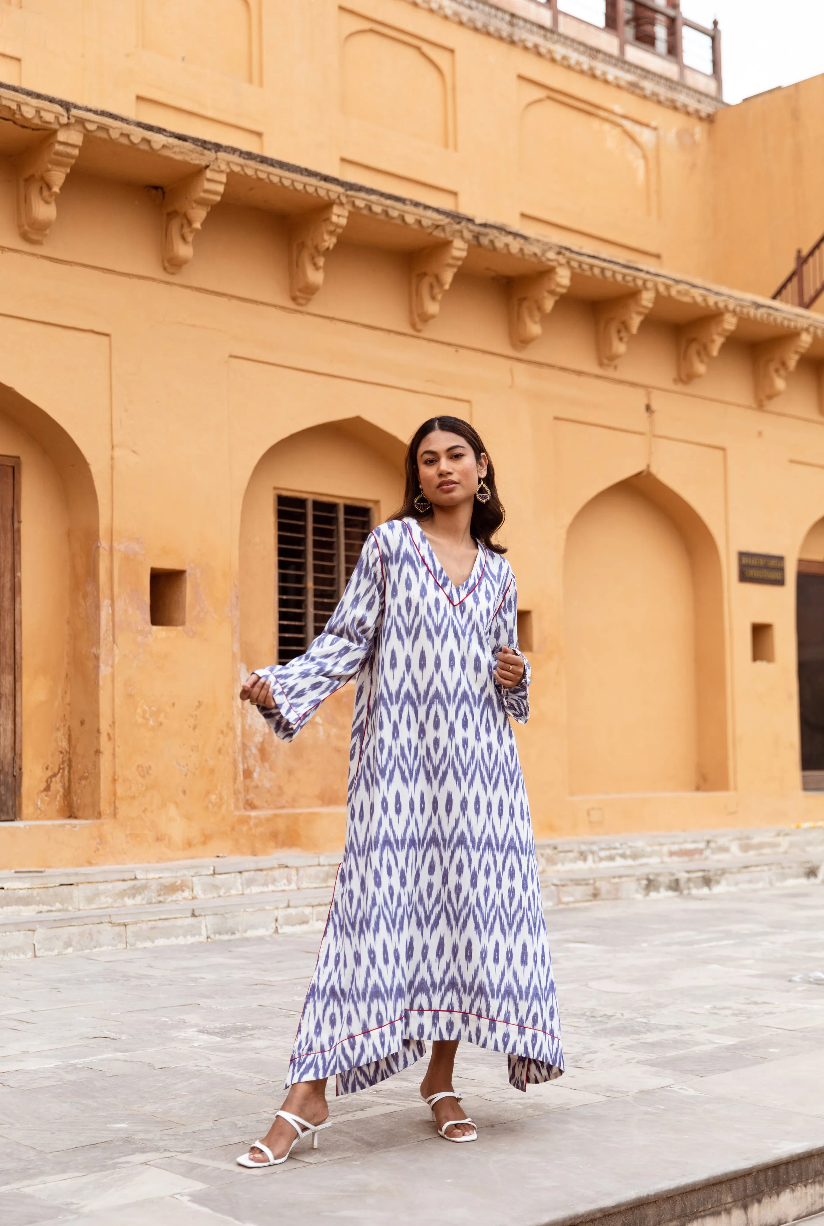 SALE The Alexa Handloom Dress -  Blue & White