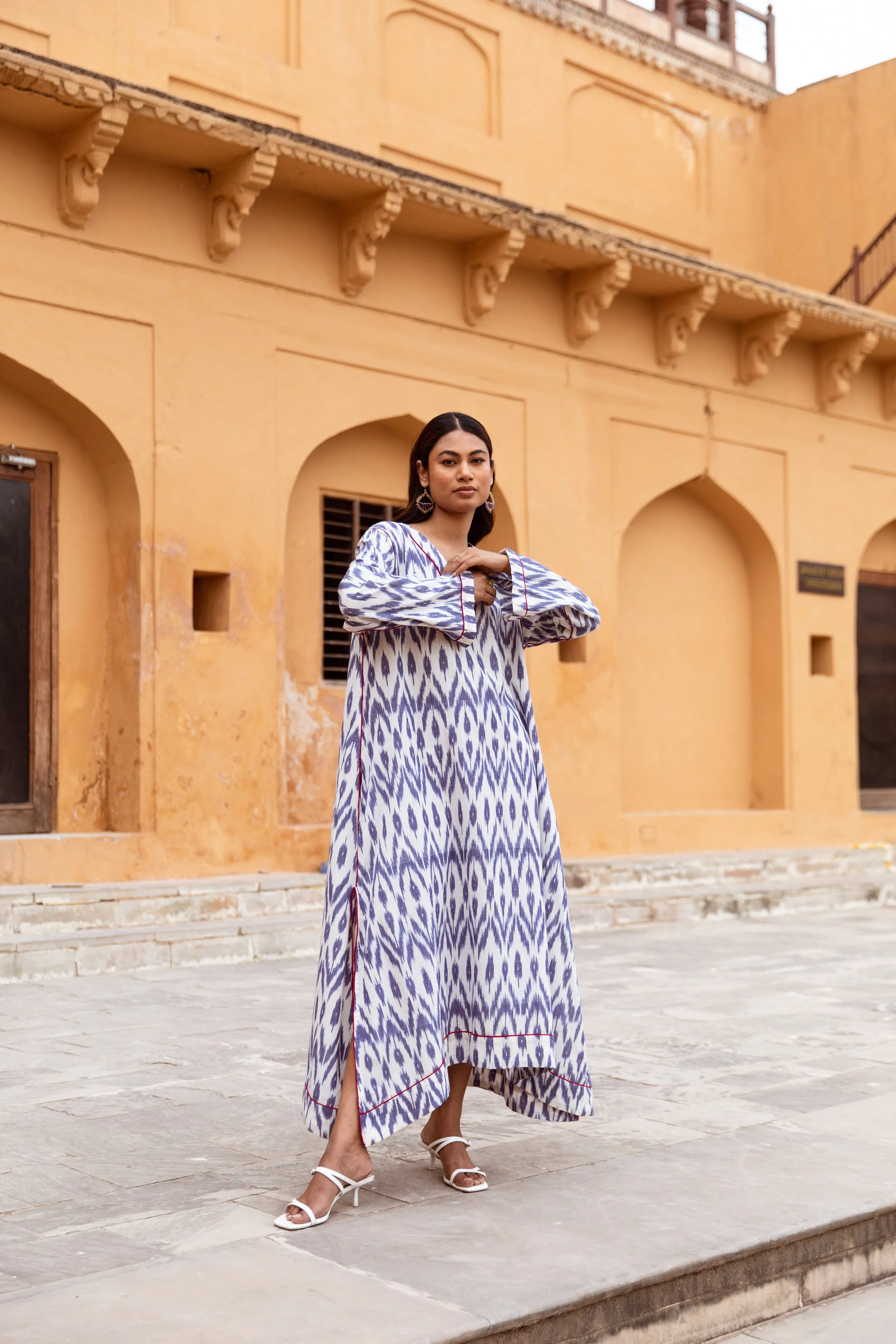 SALE The Alexa Handloom Dress -  Blue & White