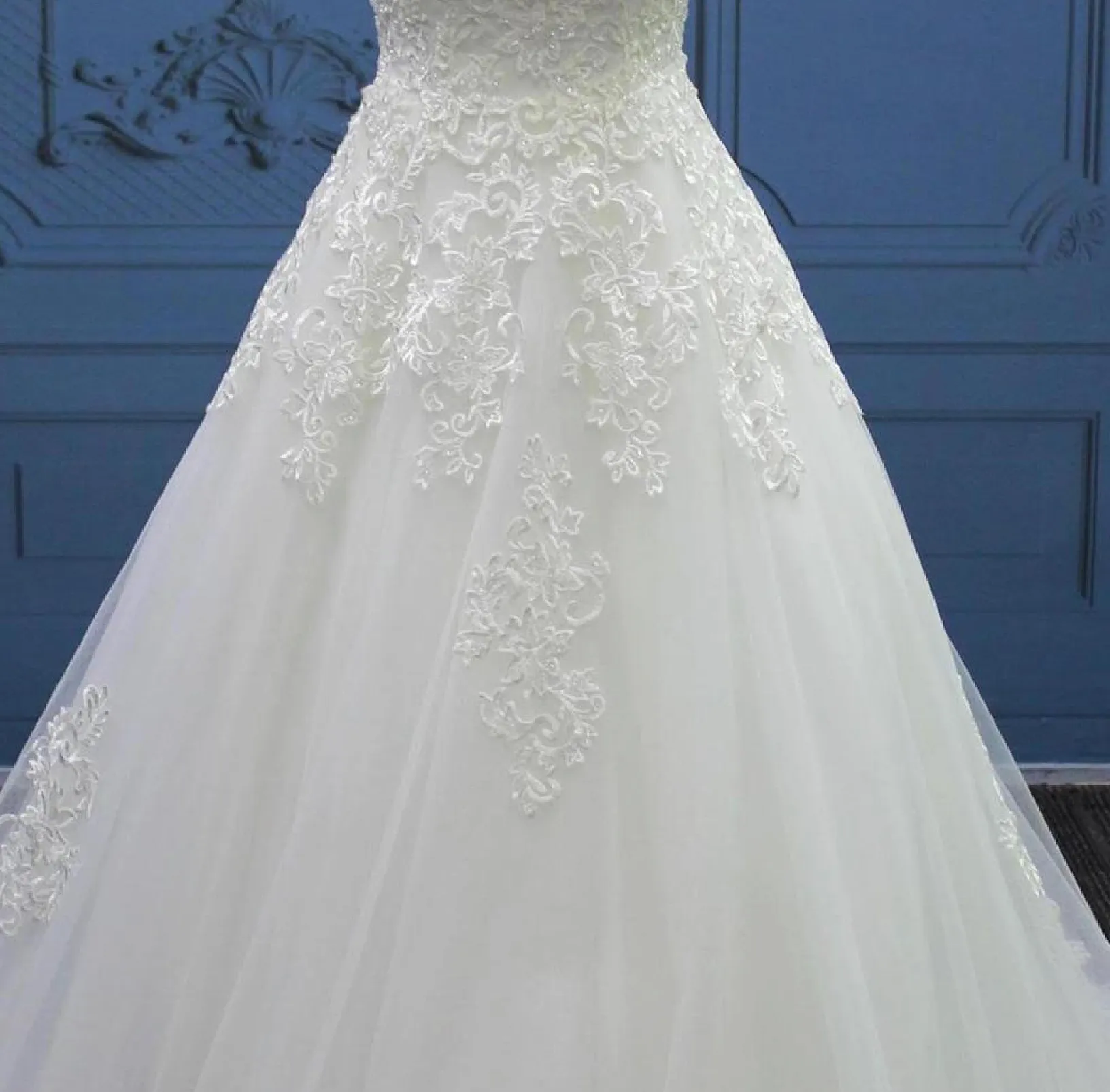 Scoop Neck A Line Tulle Lace Wedding Bridal Gown