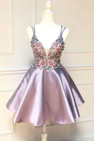 Shot Pink Homecoming Dress With Floral Embroidery Homecoming Dress 2025