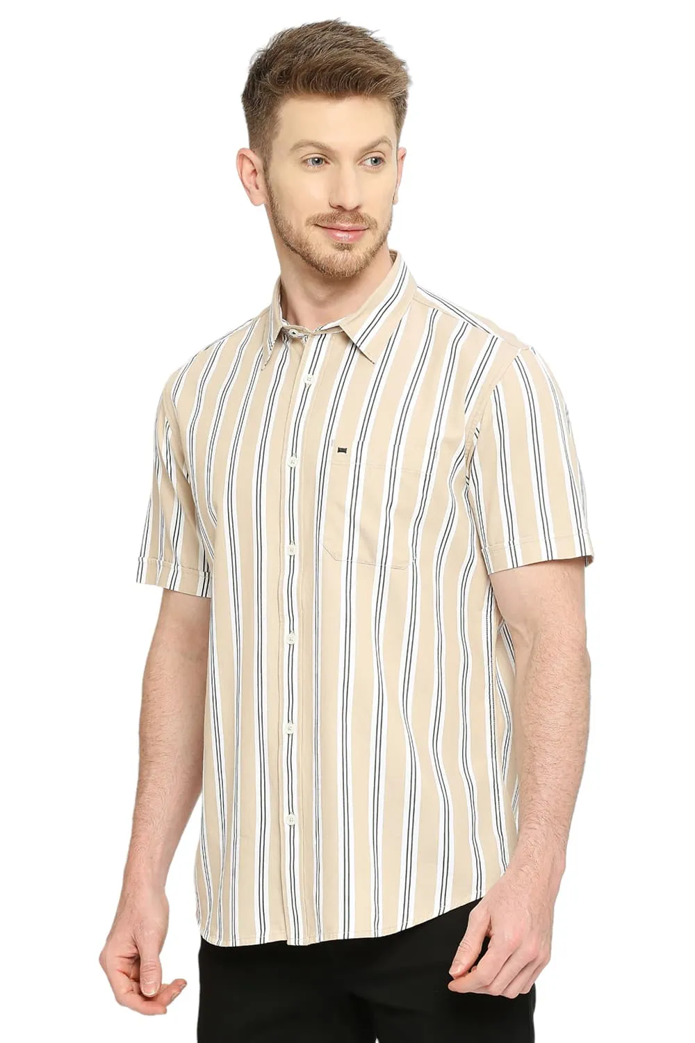 Slim Fit Cotton Twill Stripes Halfsleeves Shirt