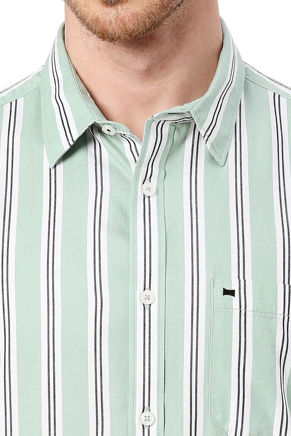 Slim Fit Cotton Twill Stripes Halfsleeves Shirt