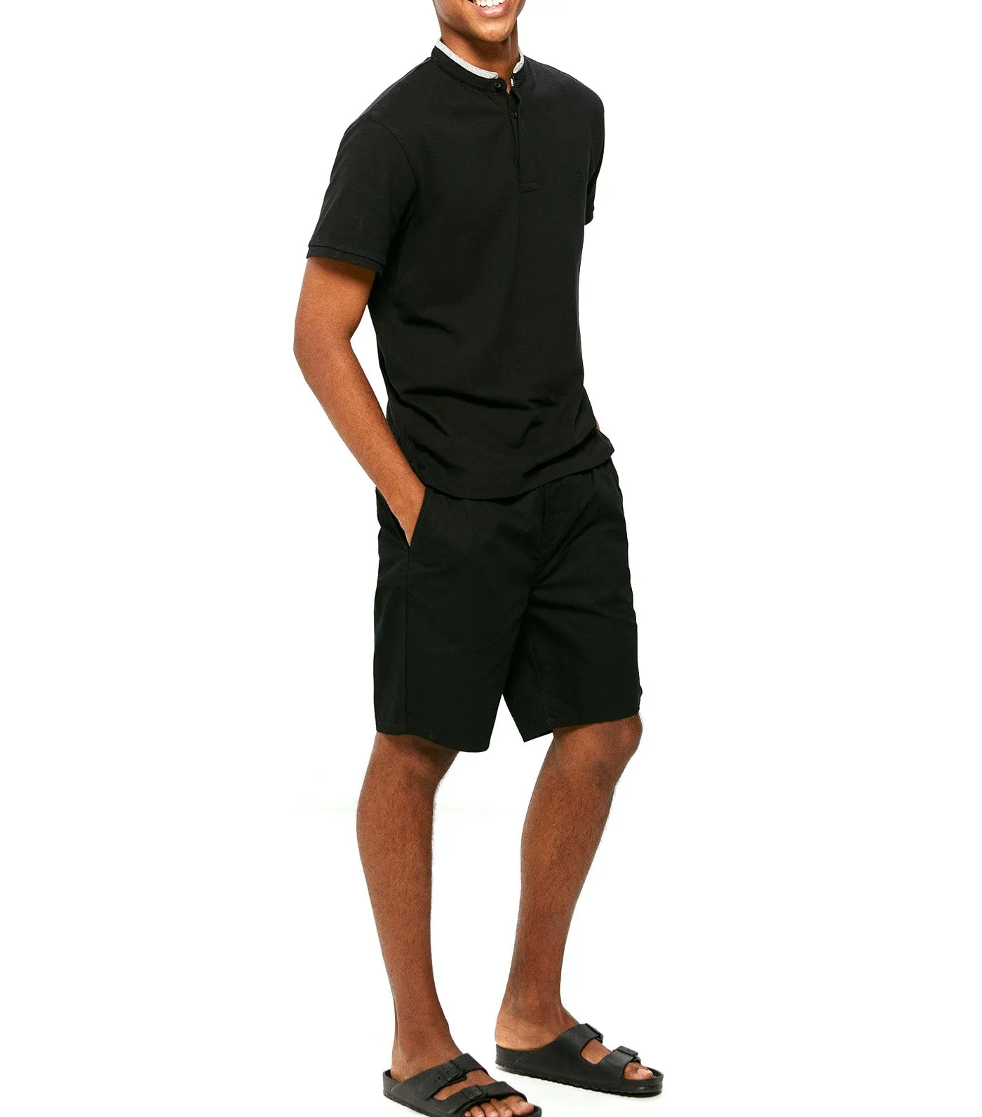 Slim Mandarin Polo Shirt Black