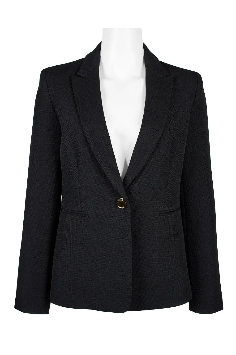 Tahari ASL Notched Collar One Button Long Sleeve Twill Jacket