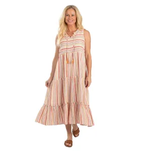 Tassel V-Neck Multicolored Tiered Sun Dress