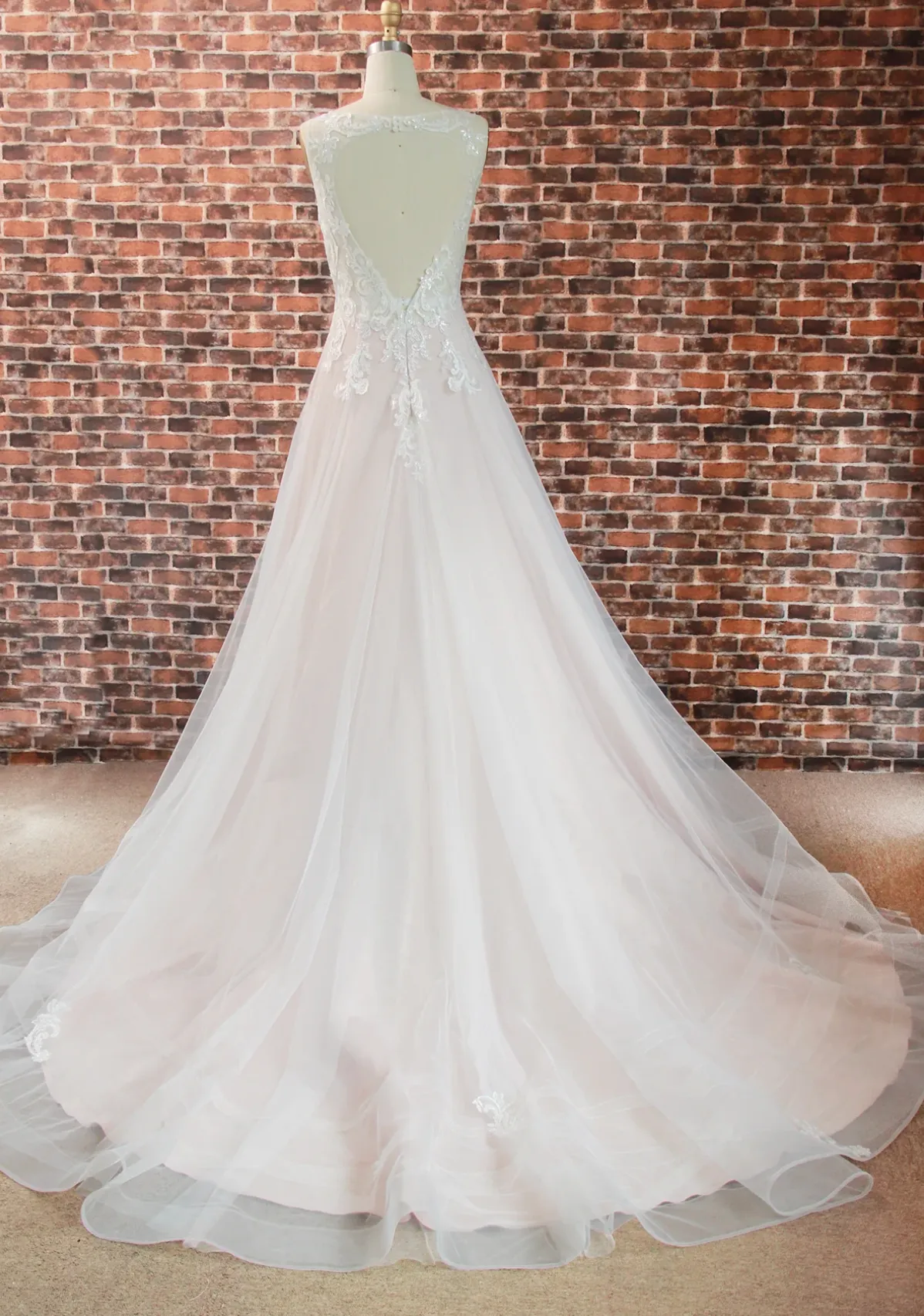 Ultra-Romantic V-Neck Heart-Shape Back Wedding Gown