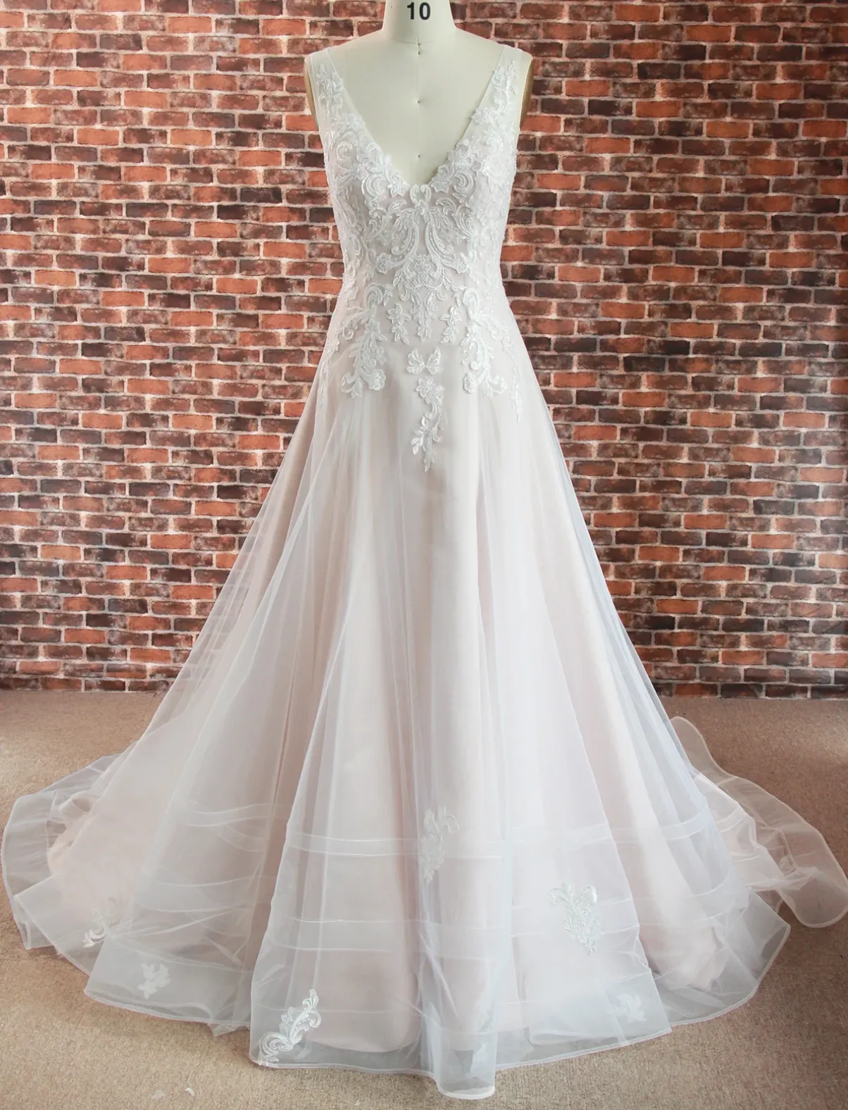 Ultra-Romantic V-Neck Heart-Shape Back Wedding Gown