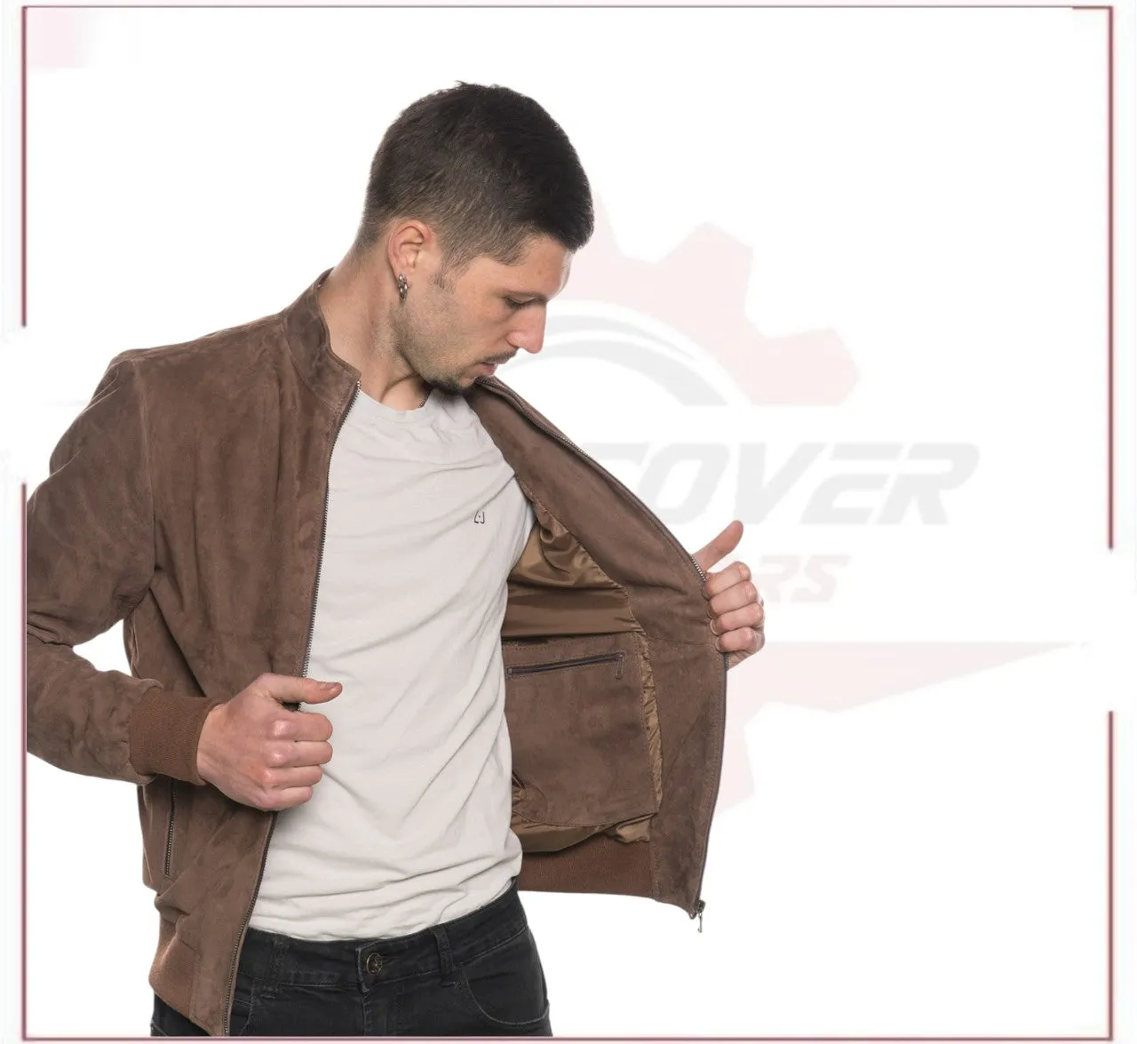 Victor - Men's Bomber Jacket in Genuine Dark Brown Suede Leather