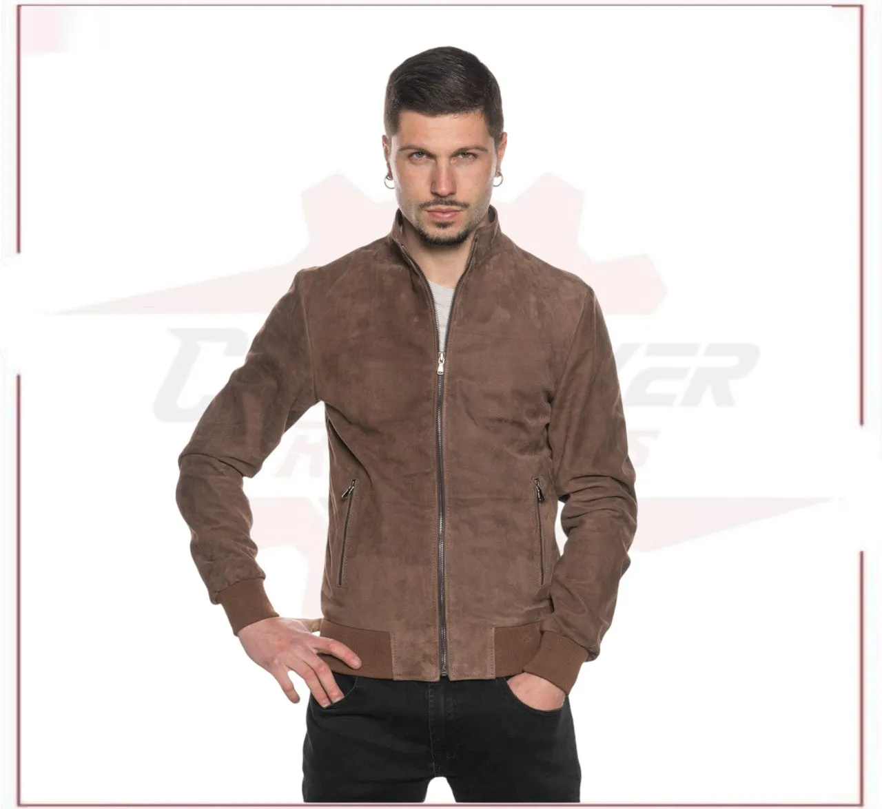 Victor - Men's Bomber Jacket in Genuine Dark Brown Suede Leather