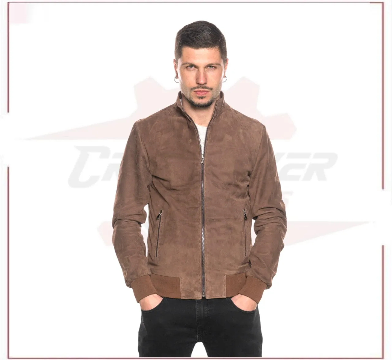 Victor - Men's Bomber Jacket in Genuine Dark Brown Suede Leather