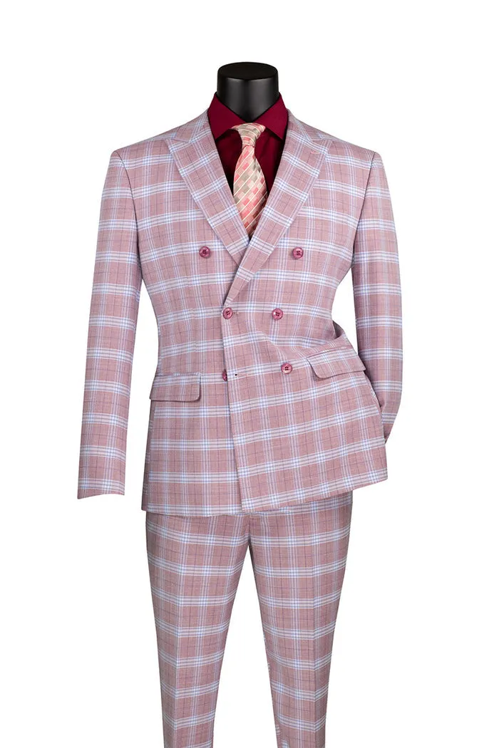 Vinci Slim Fit 2 Piece Double Breasted Windowpane Suit Adobe Rose SDW-2