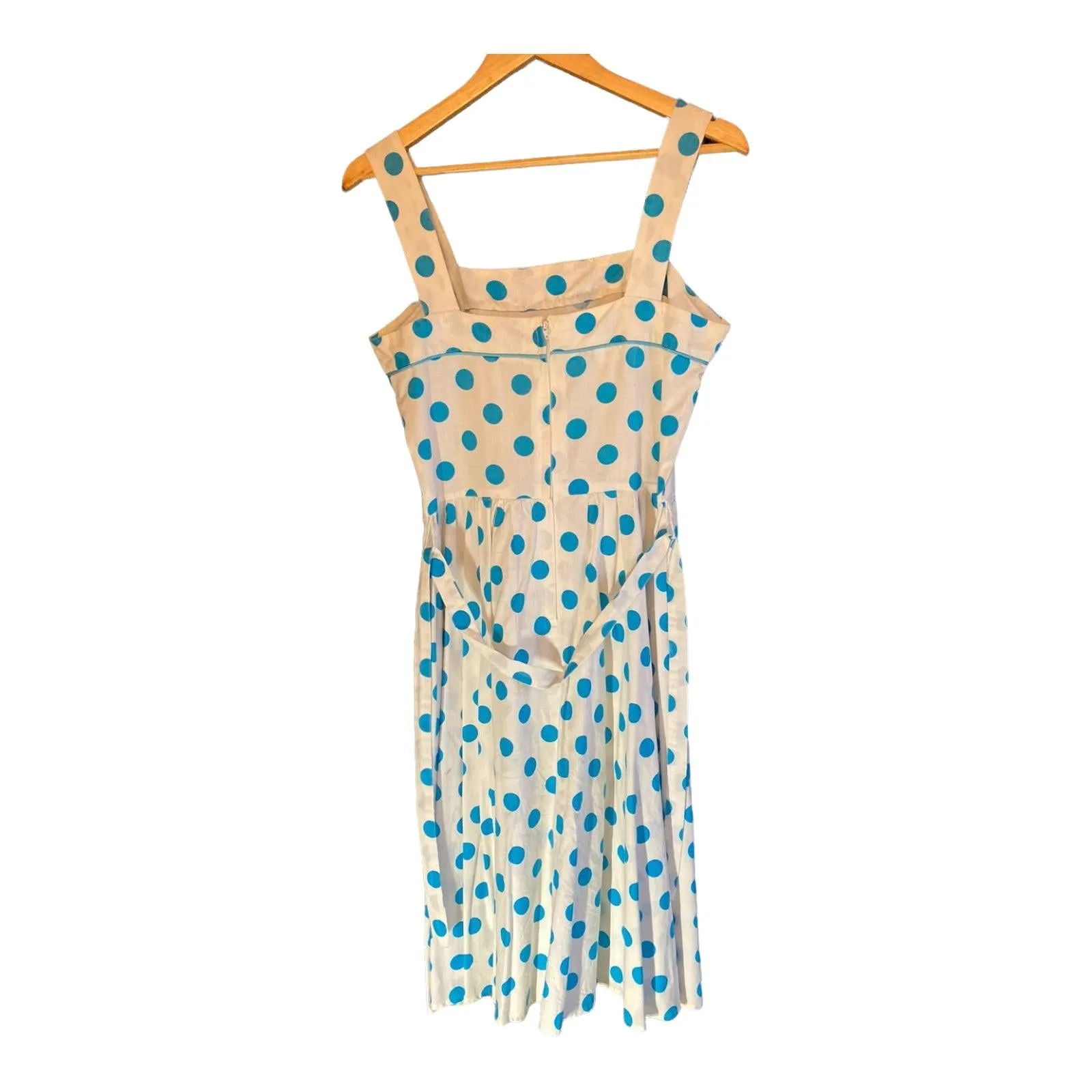 Vintage Cotton White And Turquoise Spotted Sleeveless Dress UK Size 10